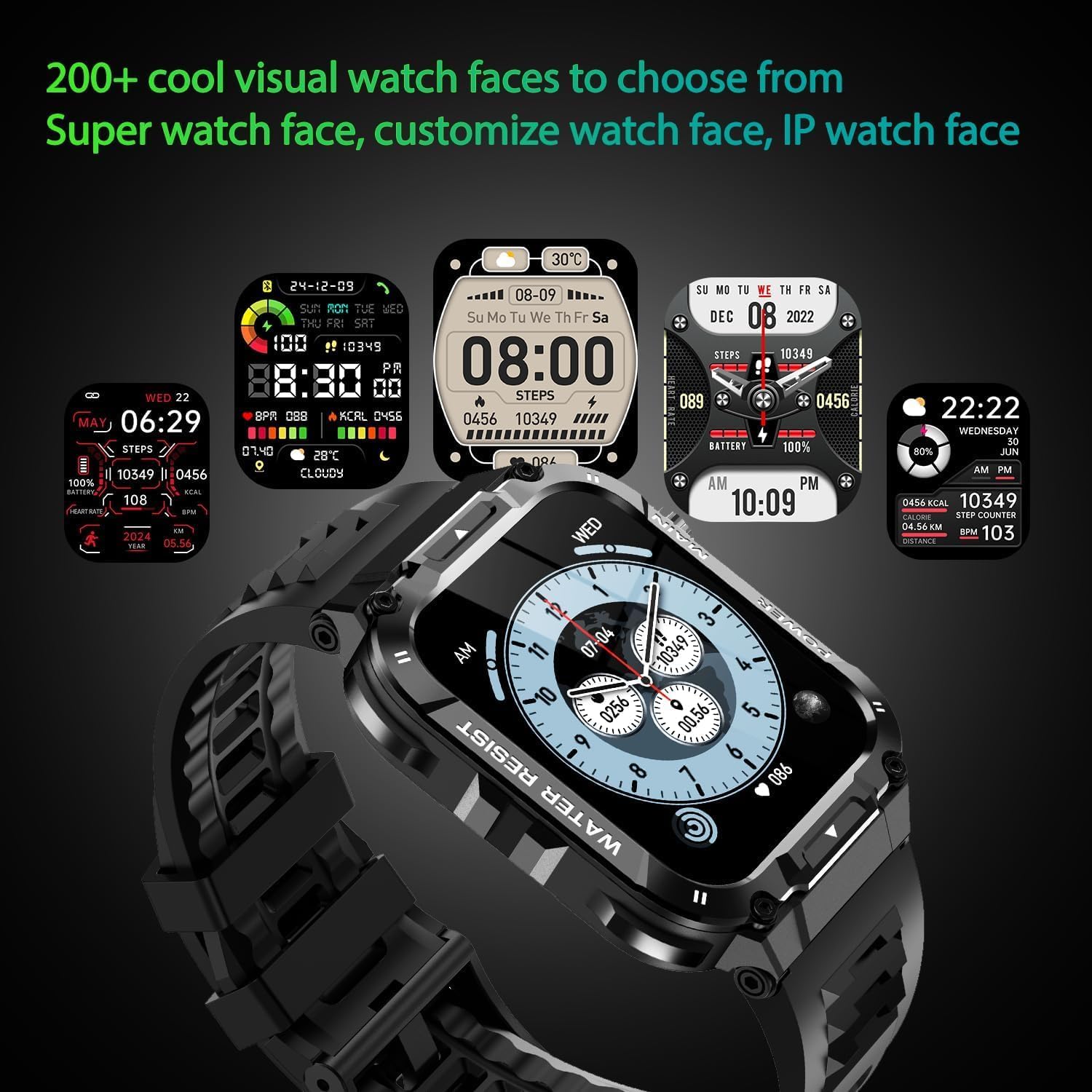 Detalle de Military Smart Watch for Men 1.96" Outdoor Sports Smartwatch (Black) with Call Answer, SpO2, Heart Rate & Sleep