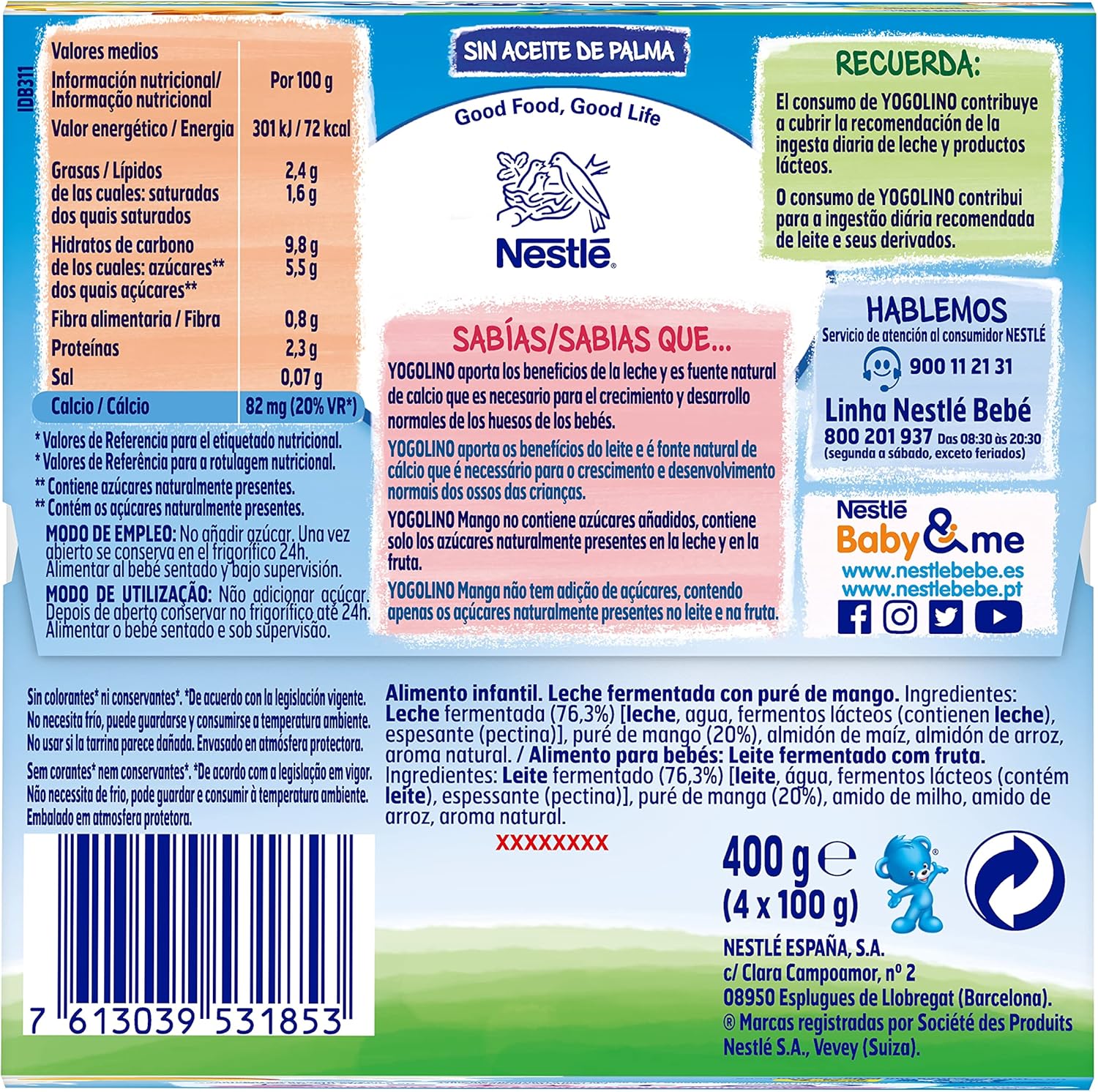 Detalle de Nestlé Yogolino Fresa Plátano 🥄 Pack 6 (4x100g) a partir de 8 meses