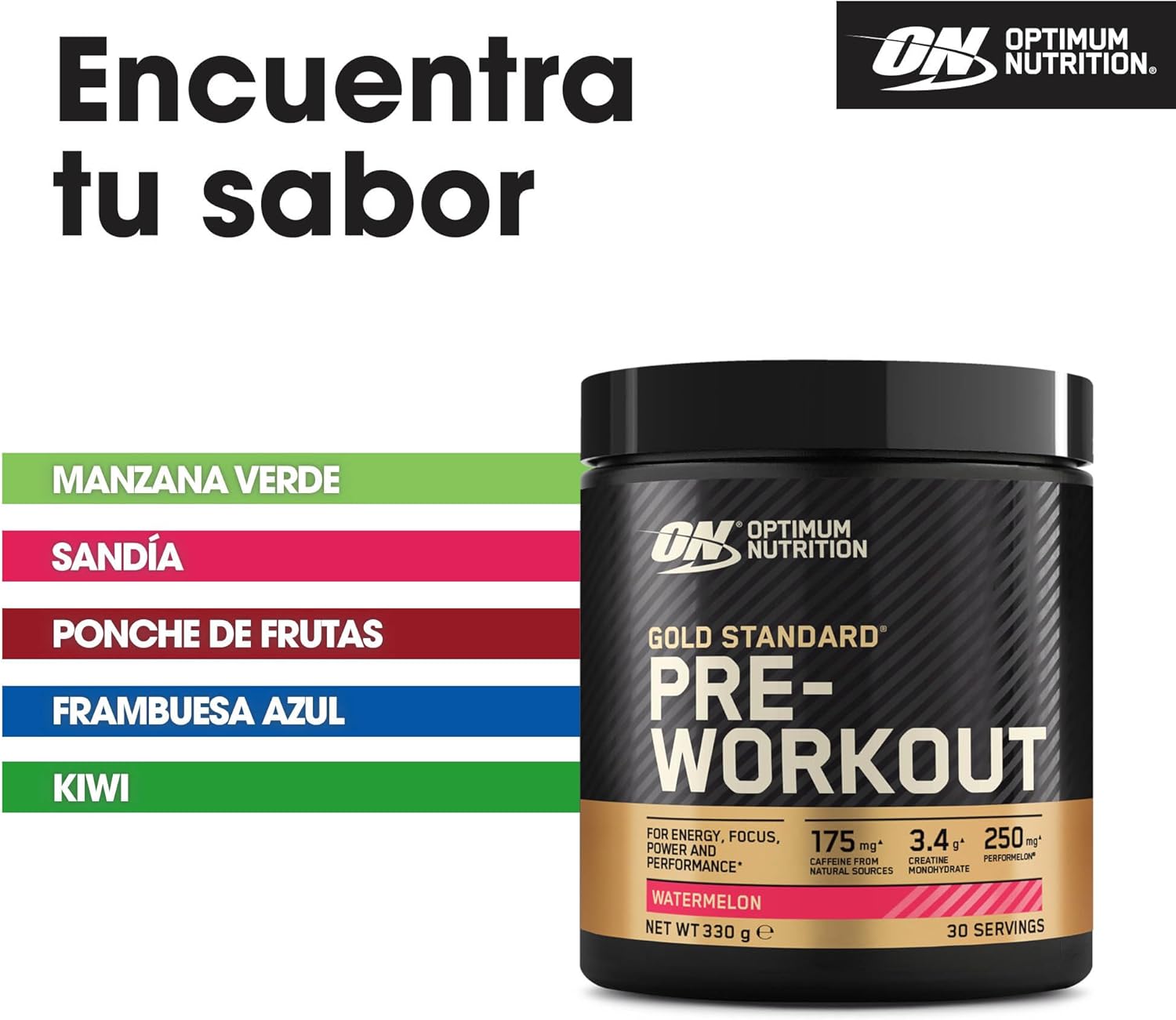 Detalle de Optimum Nutrition Gold Standard Pre-Entreno en Polvo (Sandía) 330 g, 30 servicios