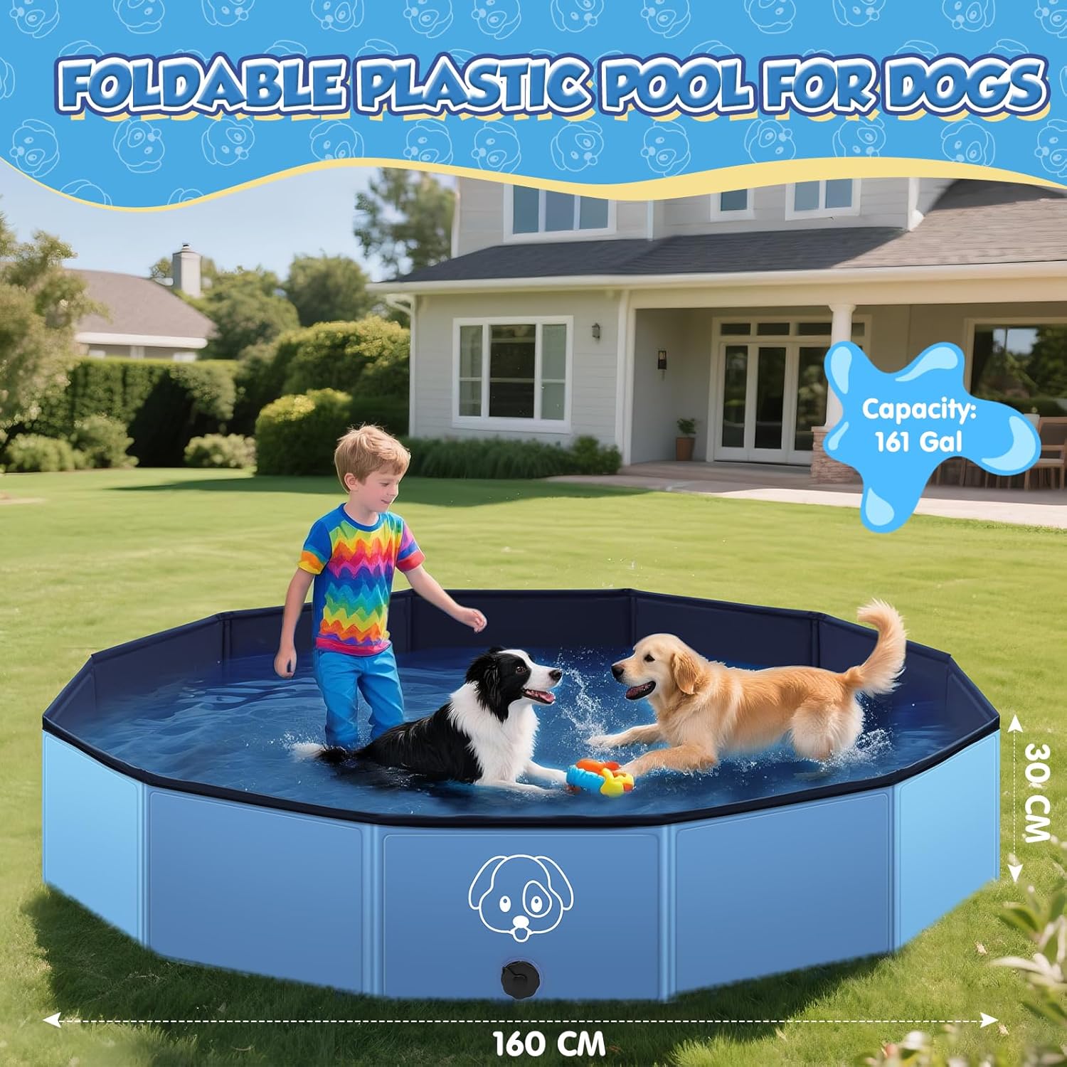 Detalle 2 de Lozzzyo Hundepool 160 × 30 cm – faltbar, rutschfestes PVC Planschbecken für große Hunde