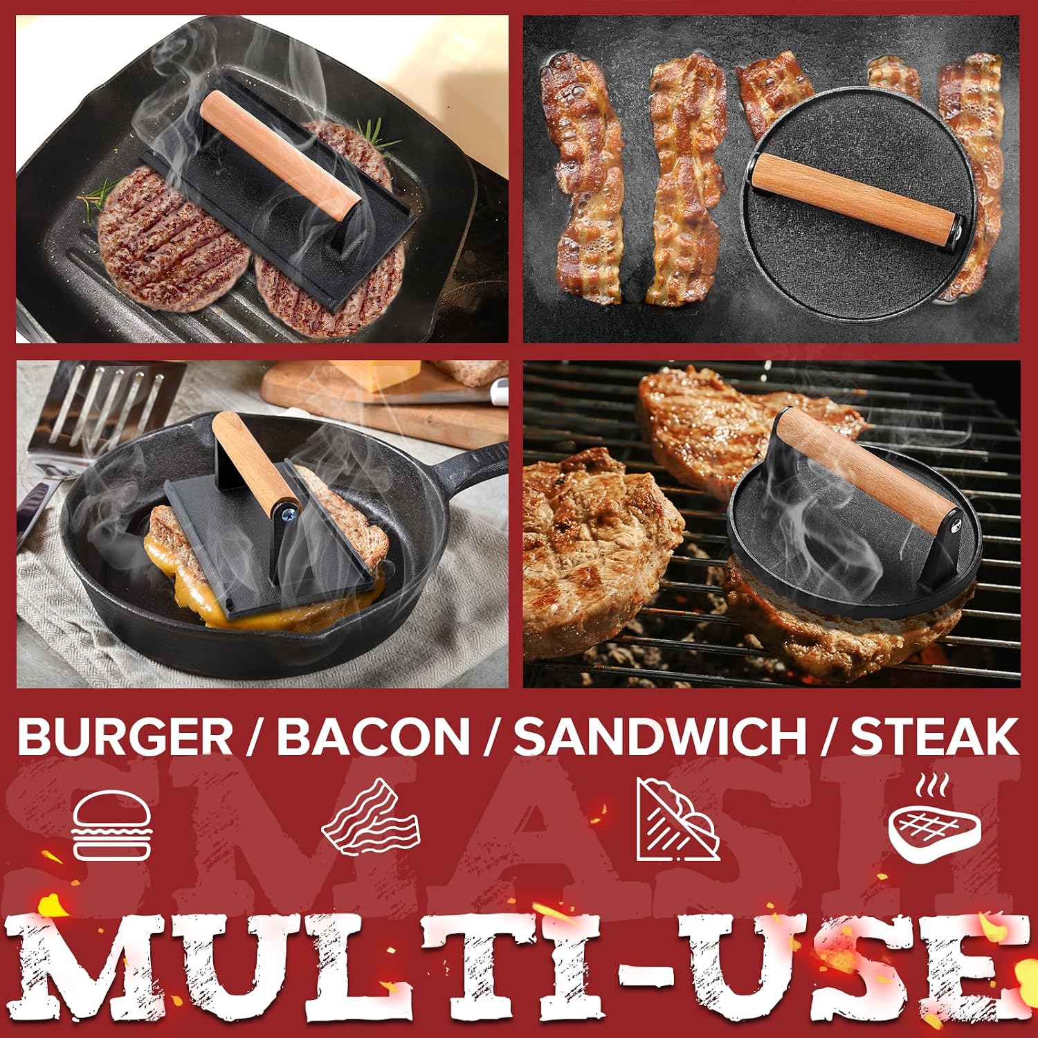Detalle 2 de Grilliance G2005-1 Smash Burger Press Kit, Cast-Iron Round and Rectangle Presses