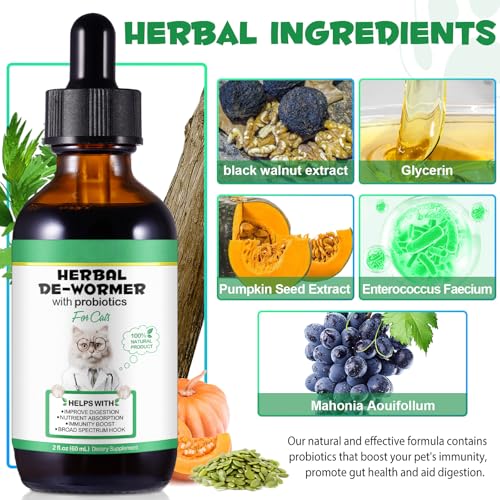 Detalle de HEXIN Vermifuge pour chat — traitement vermifuge à base de plantes avec probiotiques (60 ml)