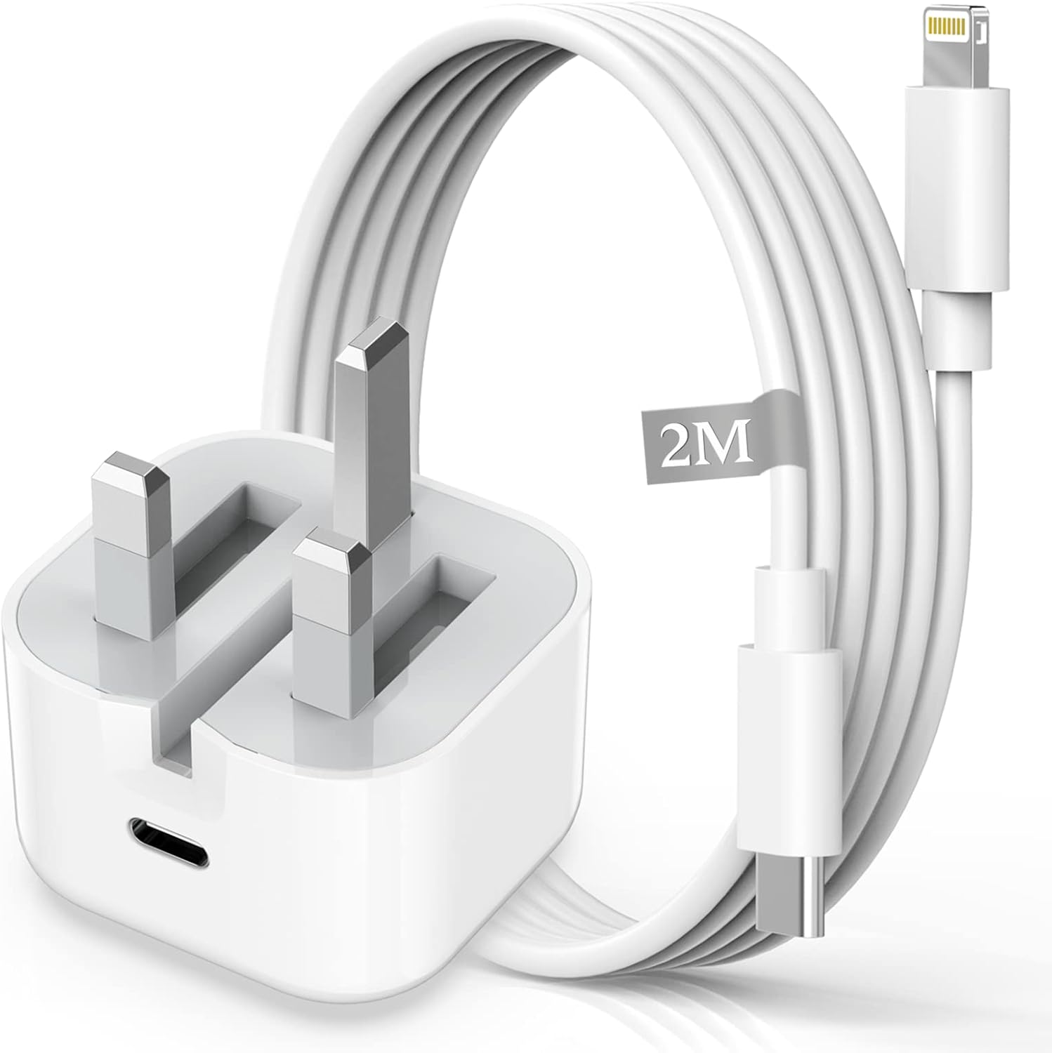 Detalle de HOSOW 20W USB-C iPhone Fast Charger Cable & Plug (2M, Apple MFi Certified)