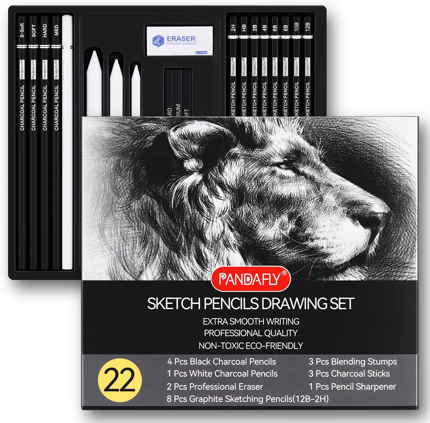 Detalle de PANDAFLY Drawing Pencil Set, 22-Piece
