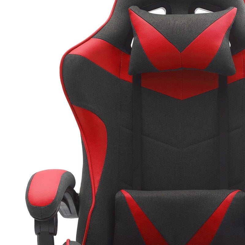 Thumbnail 1 de Tempest Shake silla gaming con reposapiés, masaje lumbar y respaldo reclinable 135º (negra/roja, tela transpirable)