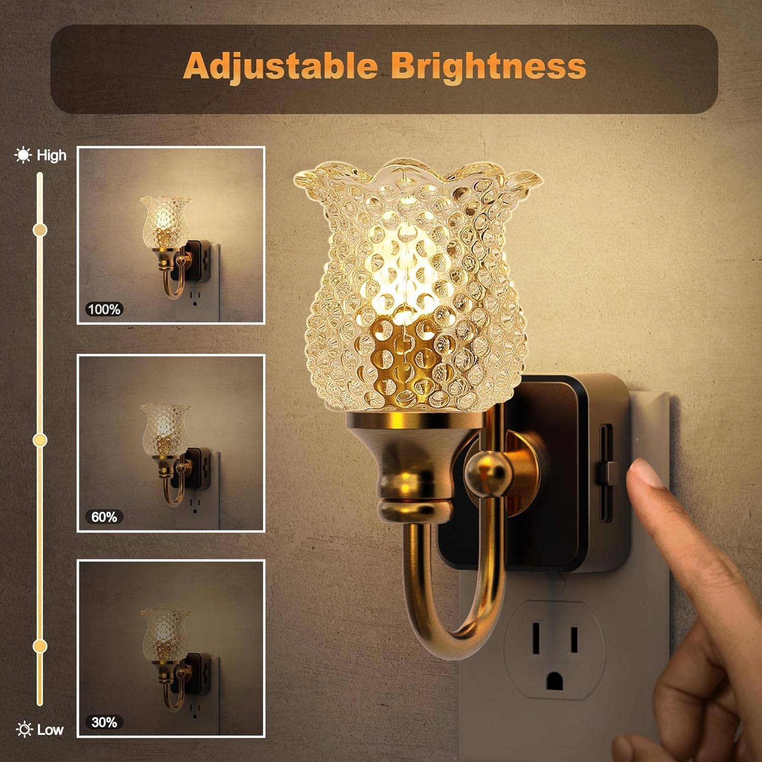 Detalle 2 de JandCase GY233 Glass Flower LED Night Lights, Dimmable, 2-Pack