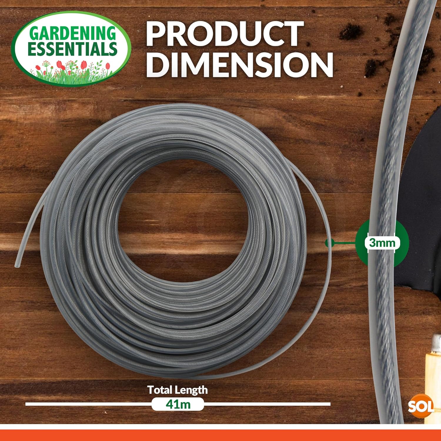 Detalle 2 de SOL 1pk Nylon & Steel Wire Heavy Duty Strimmer Wire, 3mm x 41m