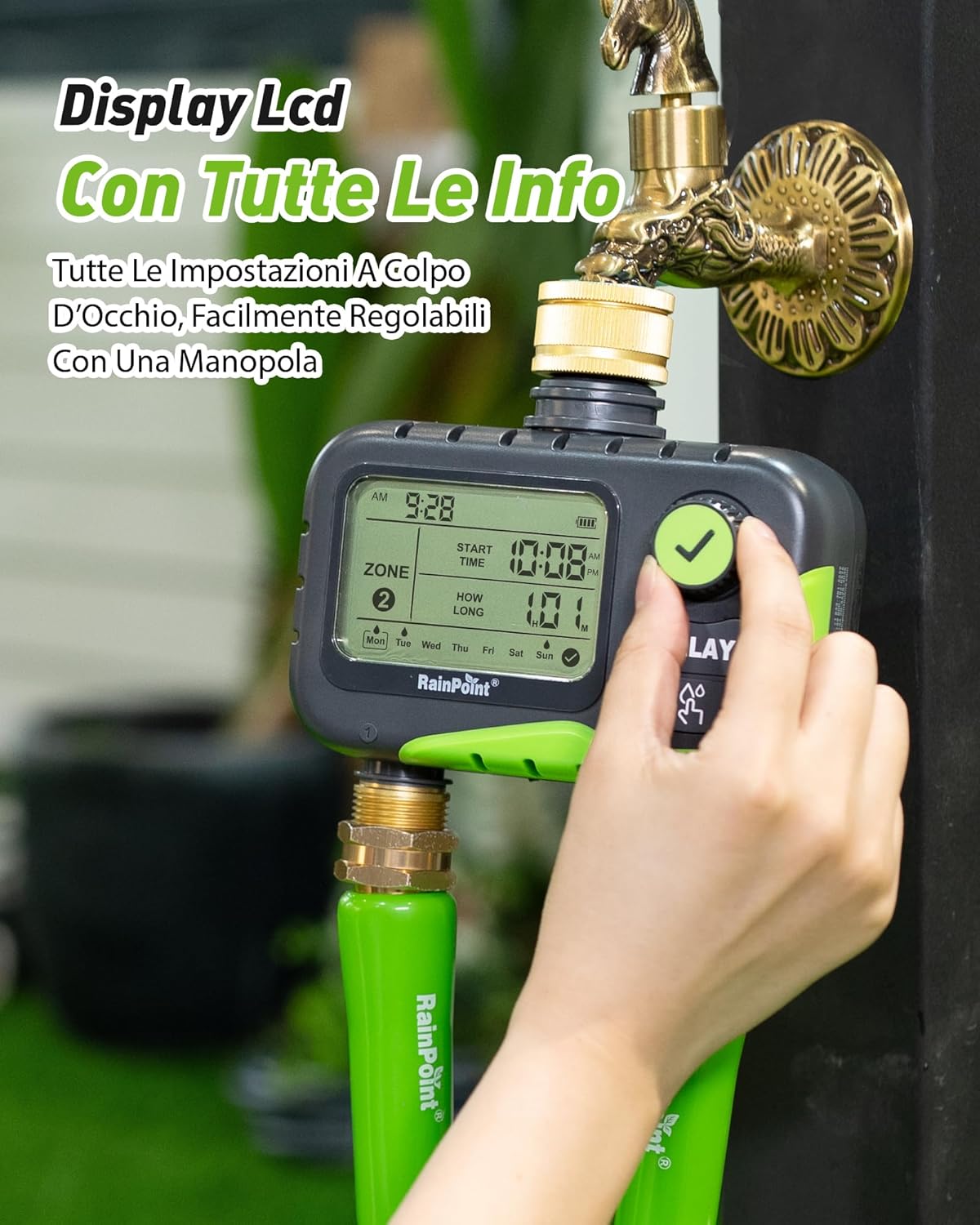 Detalle de RAINPOINT centralina irrigazione 2 vie solare con ampio display LCD – IP65