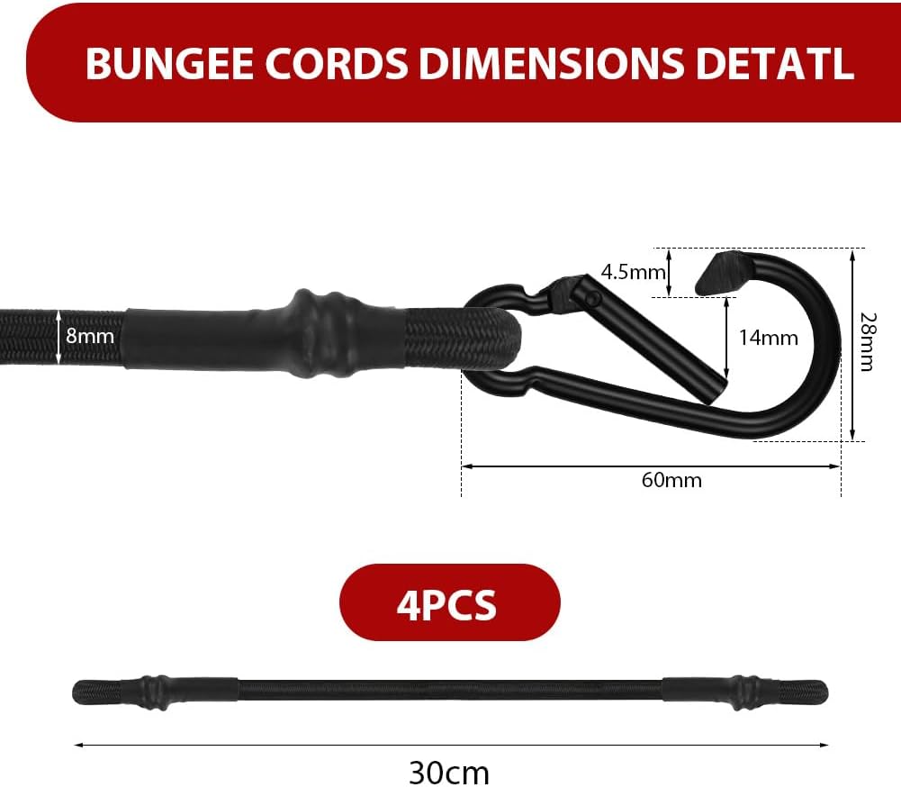 Detalle de Adiwo Set di 4 corde elastiche con ganci, gomma elastica da fissaggio per valigie e bagagli (30 cm)