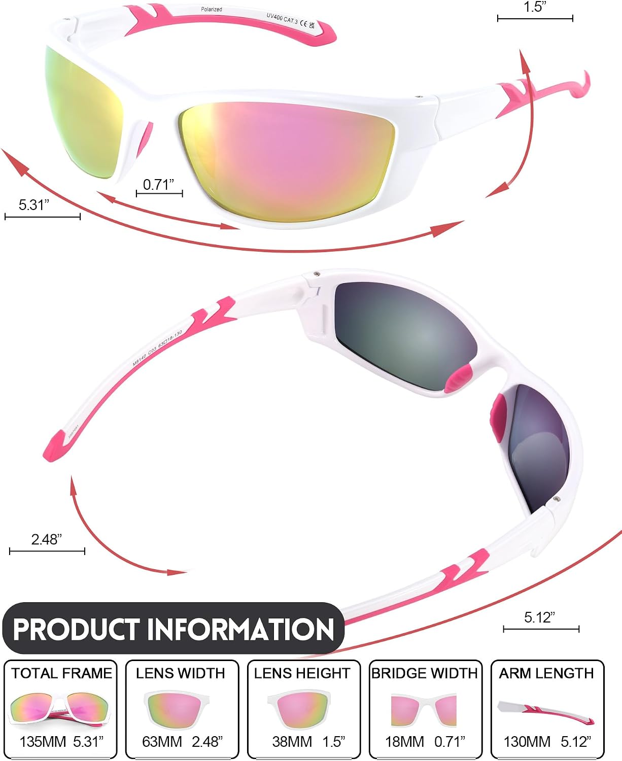 Detalle de Myiaur Women’s Sports Sunglasses (M8140) – Polarised UV400 Wrap Around Sunglasses for Running & Cycling