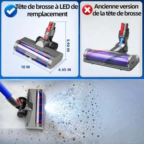 Thumbnail 4 de Aila oh Buy Brosse de Remplacement pour Dyson V15/V11/V10/V8/V7 : tête motorisée à LED verte et 2 rouleaux anti-enchevêtrement