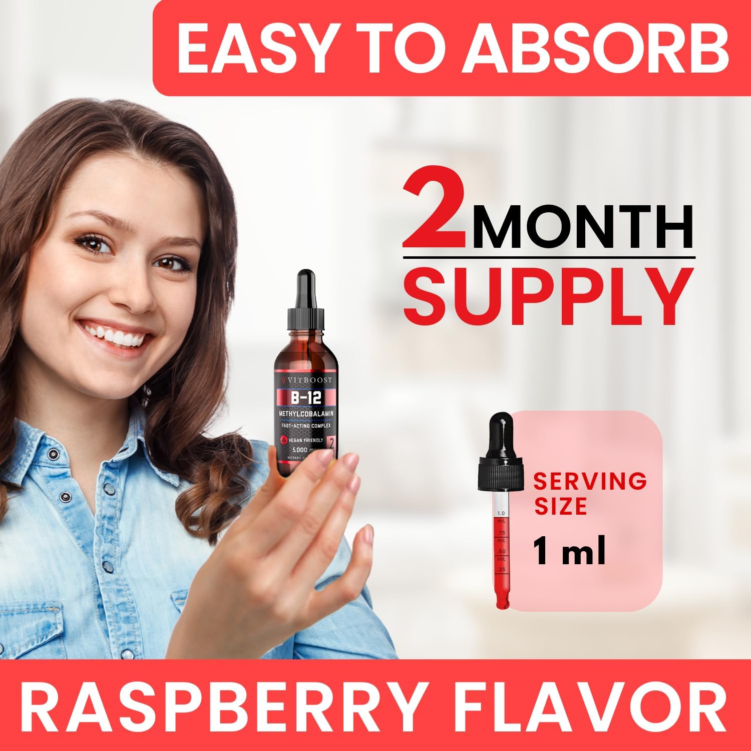 Thumbnail 4 de VITBOOST Vitamin B12 Liquid Drops, 5,000 mcg Vegan Methylcobalamin