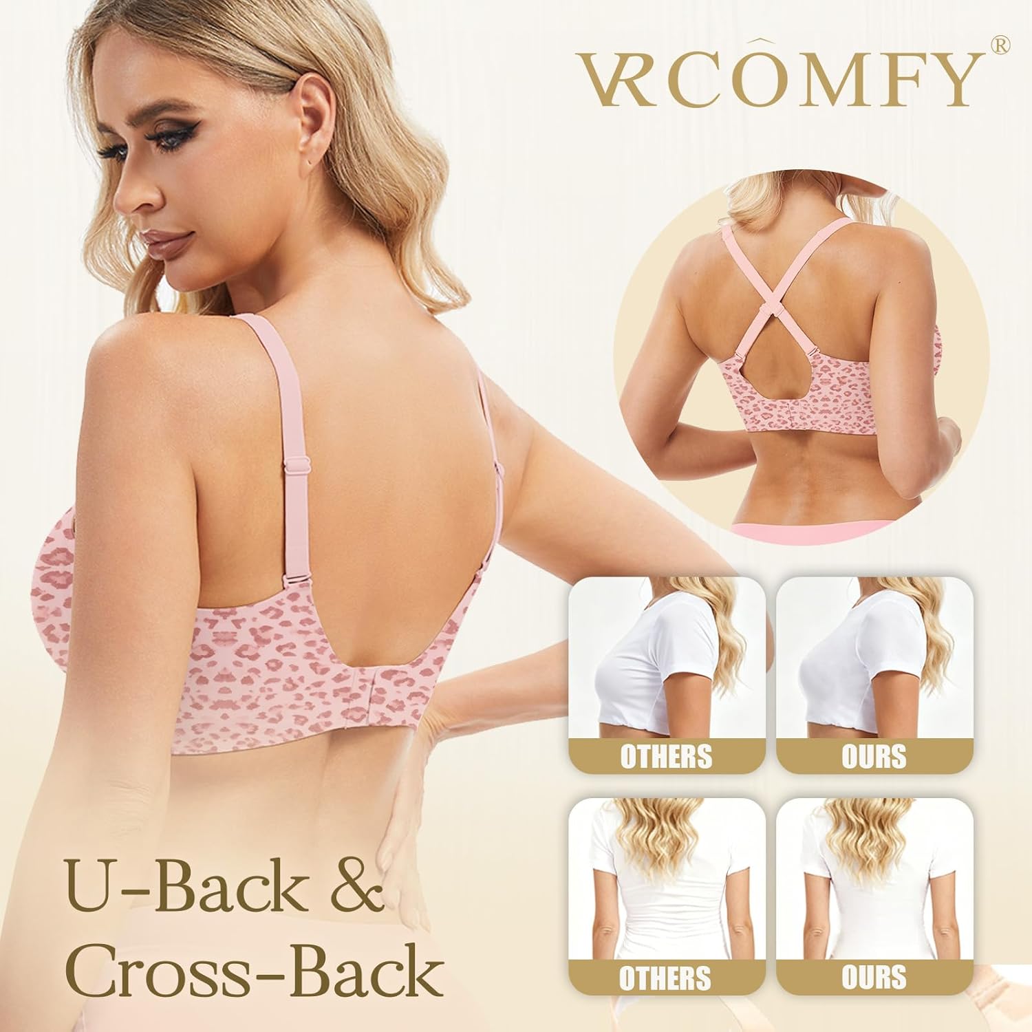 Thumbnail 3 de VRCOMFY Jelly Wireless Deep V Push Up Seamless T-Shirt Bra with Adjustable Straps