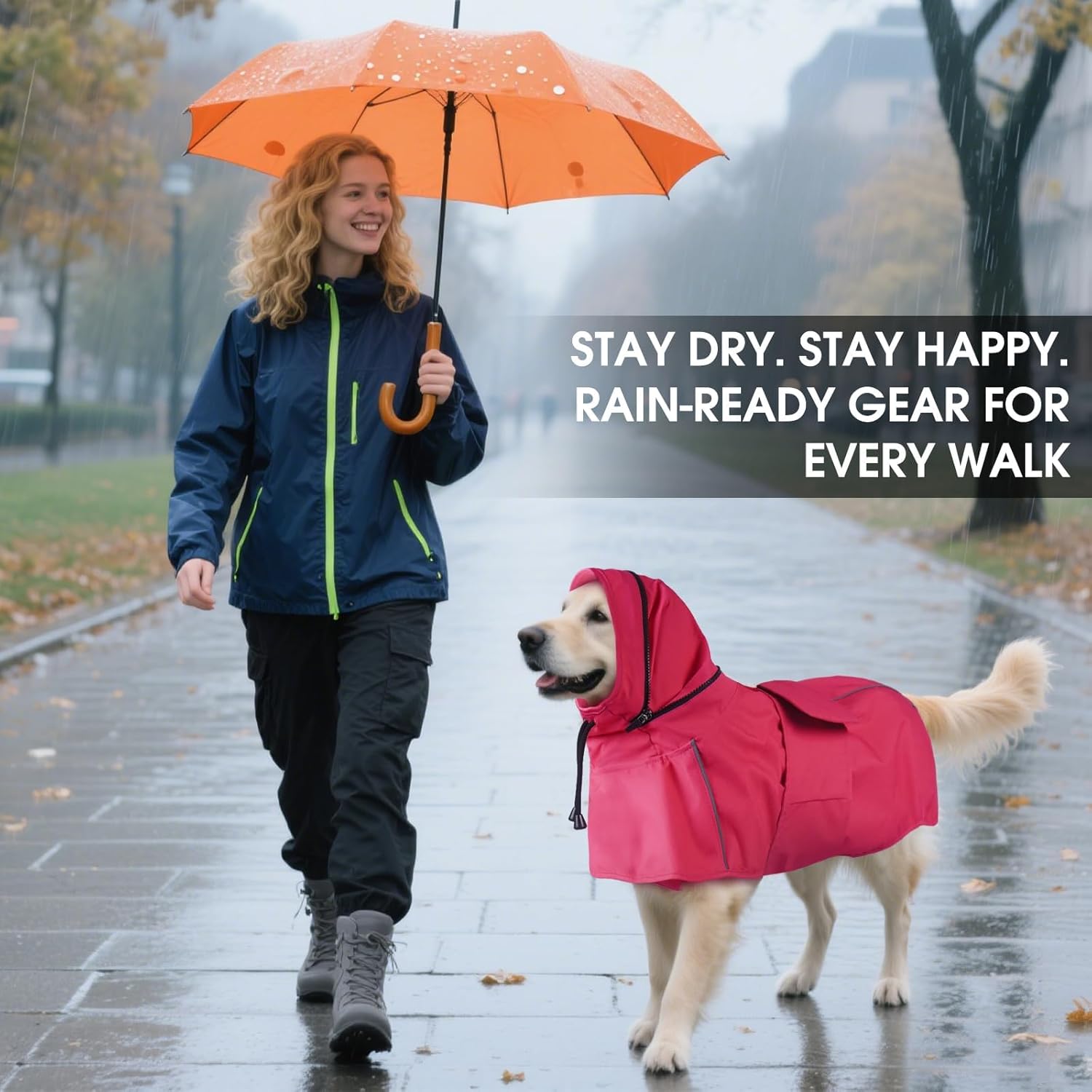 Detalle 1 de OUOBOB Waterproof Dog Coat for Large Dogs with Hood (3XL) – Pink, Reflective, Lightweight Rainwear