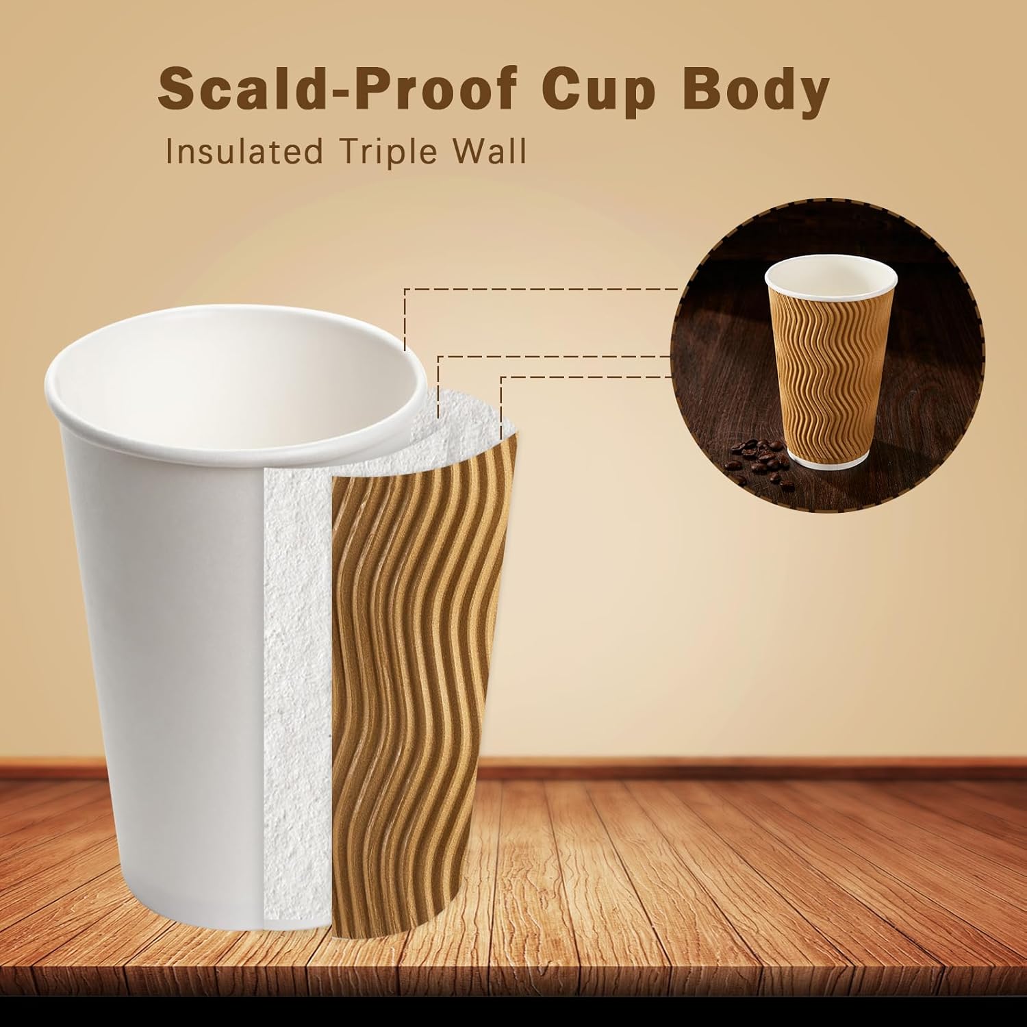 Thumbnail 2 de ClawsOff 90-Pack 16 oz Disposable Coffee Cups (No Lids) — Insulated Ripple Wall Paper Cups