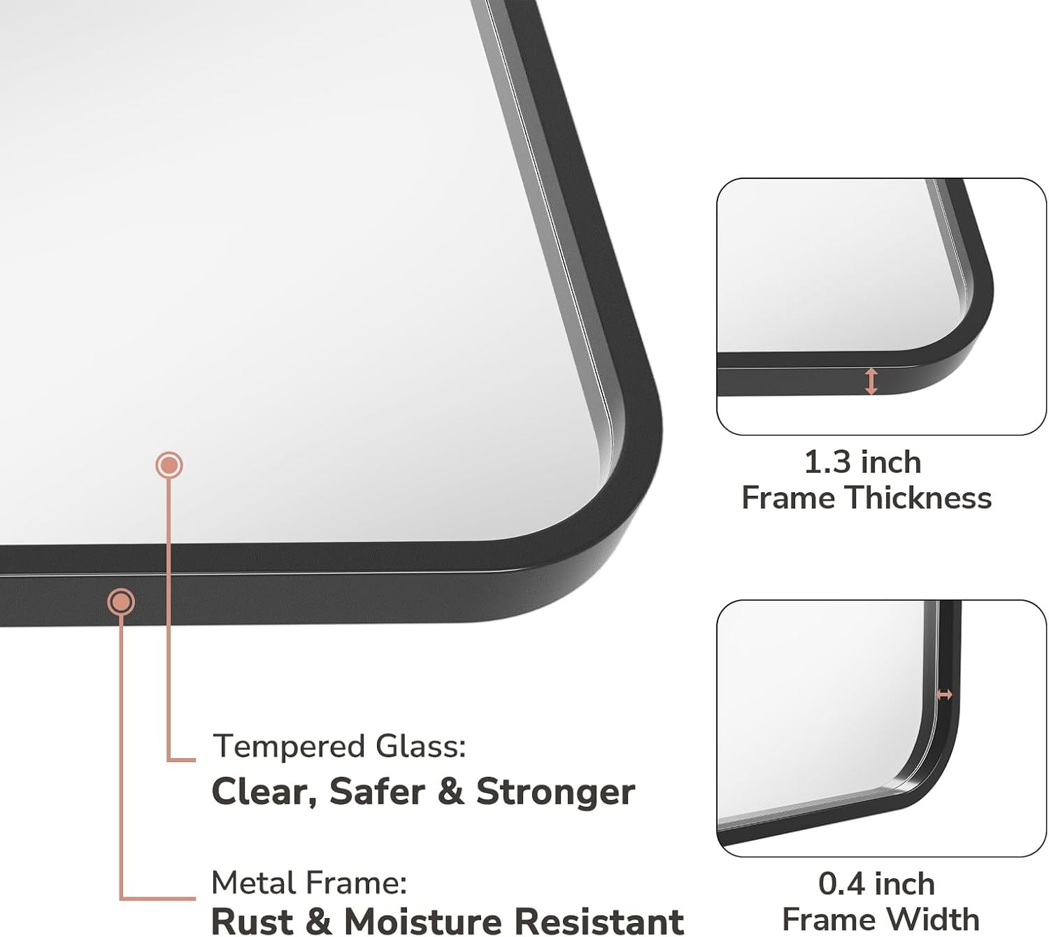 Detalle de USHOWER 24 x 36 Inch Bathroom Mirror 2-Pack 🪞