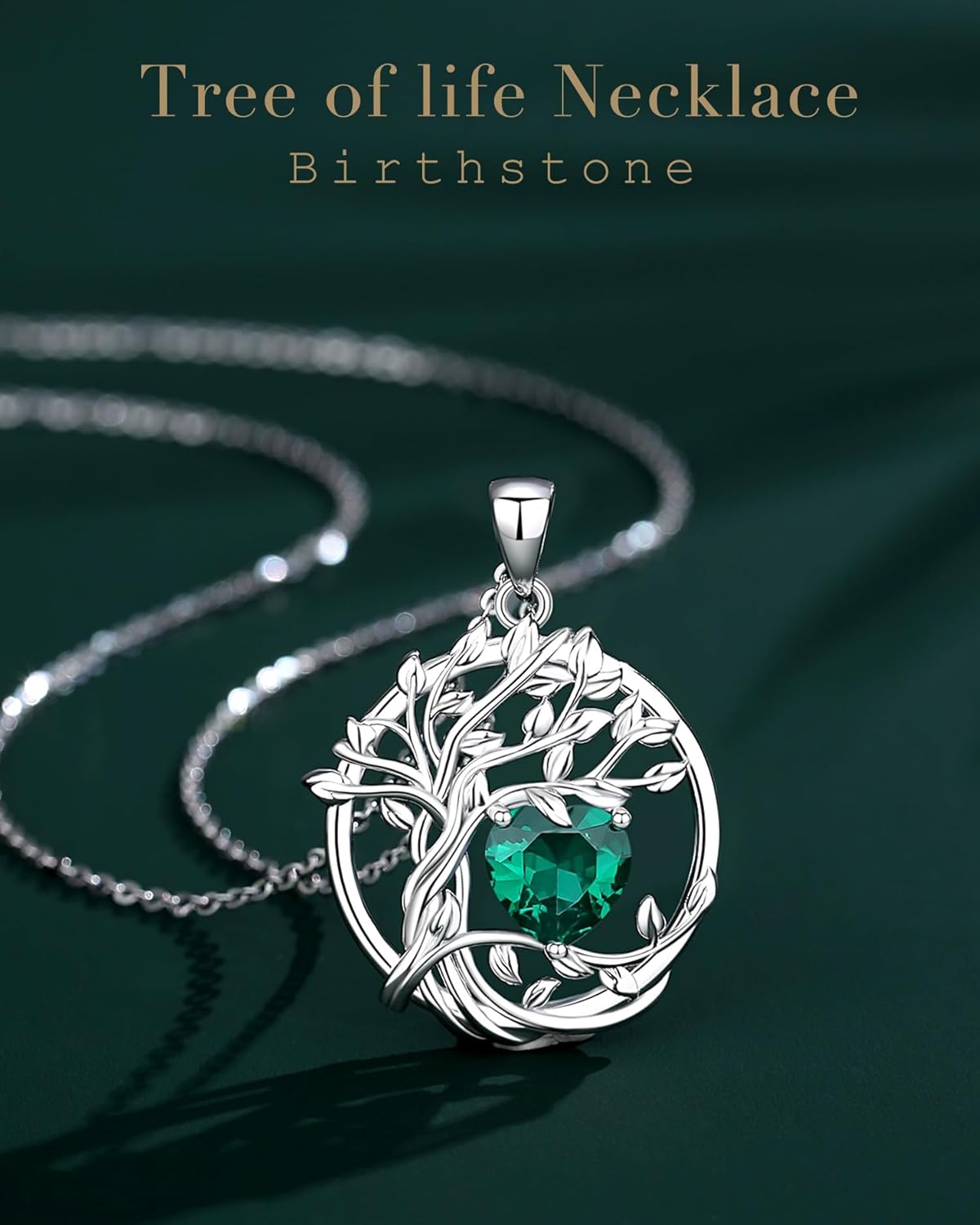 Thumbnail 4 de FANCIME Tree of Life Geburtstein Halskette aus Sterling Silber mit Smaragd (Mai) – Baum des Lebens Anhänger