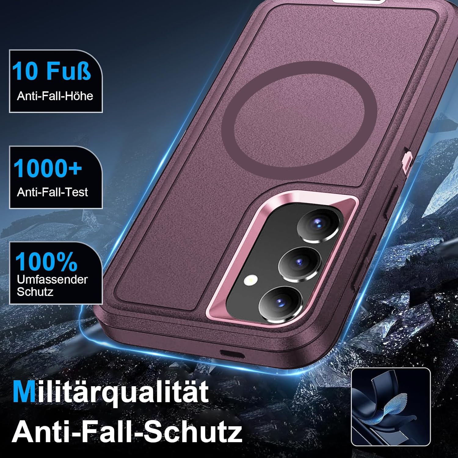 Thumbnail 1 de Giyer Handyhülle für Samsung Galaxy S24 Plus – 360° Stoßfestes Panzergehäuse mit Displayfolie (Lila)