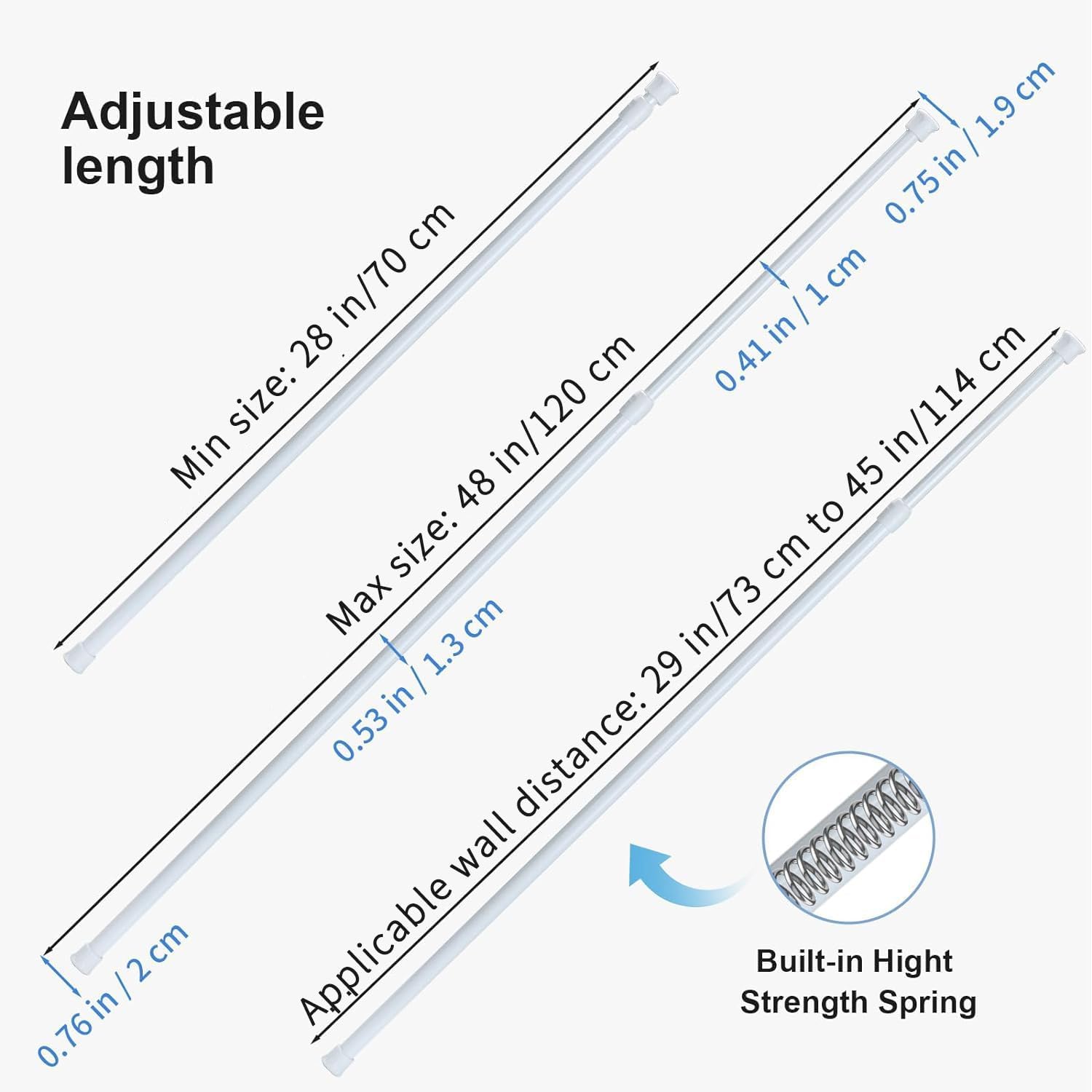 Thumbnail 2 de Goowin Spannstange (6er-Set) verstellbar 70–120 cm, ohne Bohren – rostfreie Feder, weiß