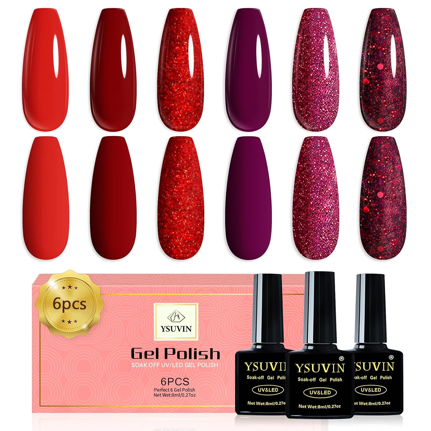 Detalle de YSUVIN UV Nagellack Nude Set (6 Stück) – Nude Rosa Gel Nagellack, Soak-Off UV