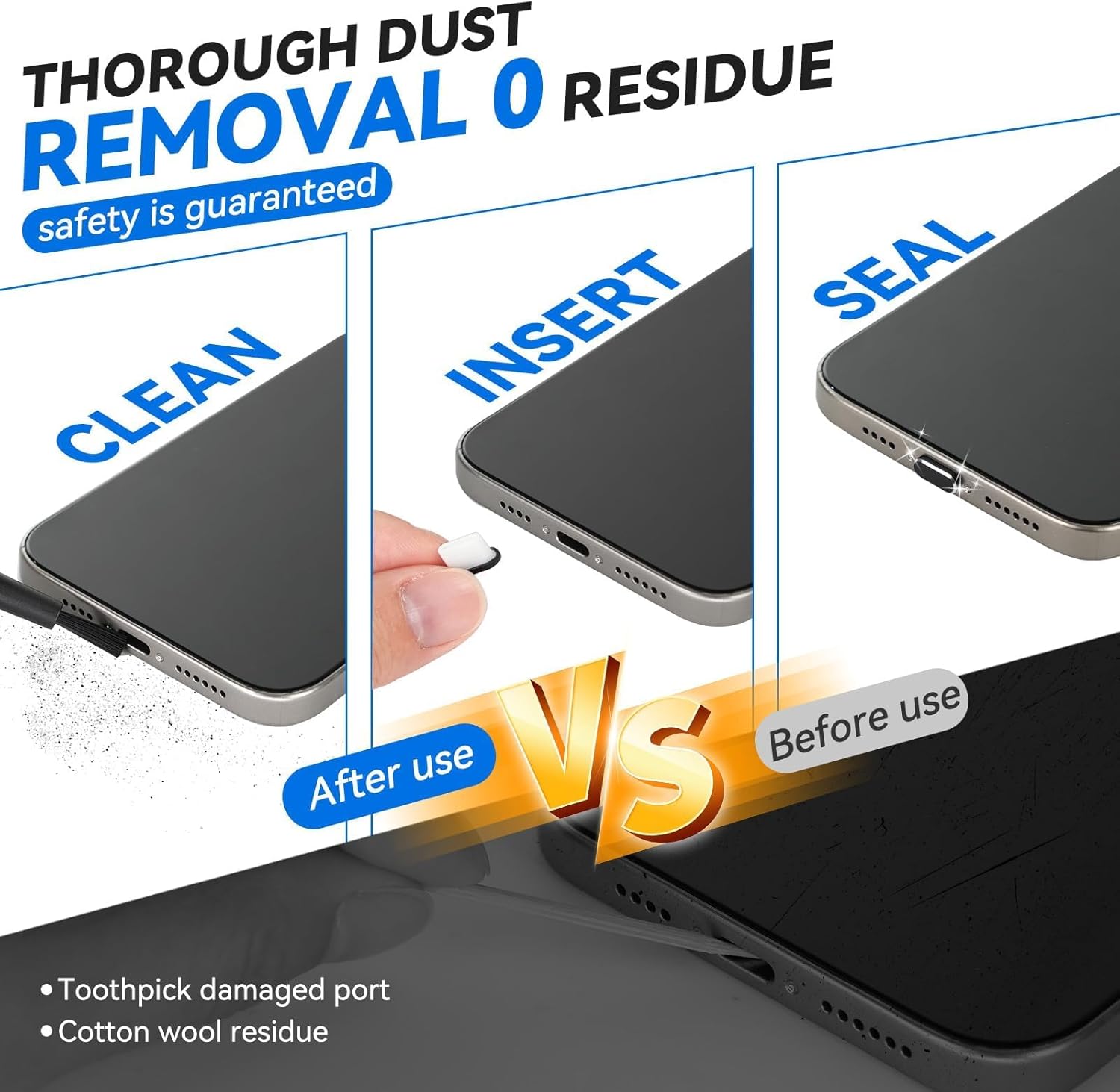 Thumbnail 4 de joremx 4-pack USB Type-C anti-dust port covers with speaker dust covers, cleaning putty & brushes (Black)