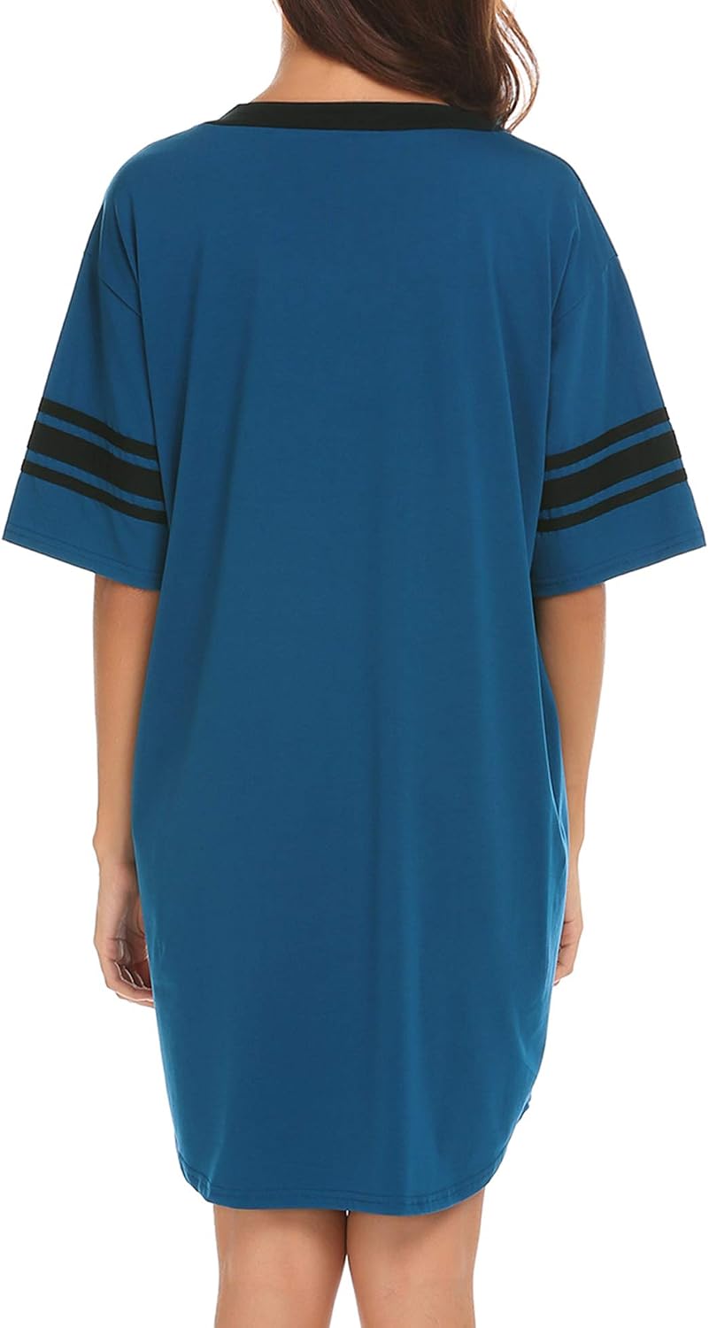 Detalle 2 de Ekouaer EKV007064 Cotton-Blend Nightgown, Short-Sleeve V-Neck Sleep Shirt
