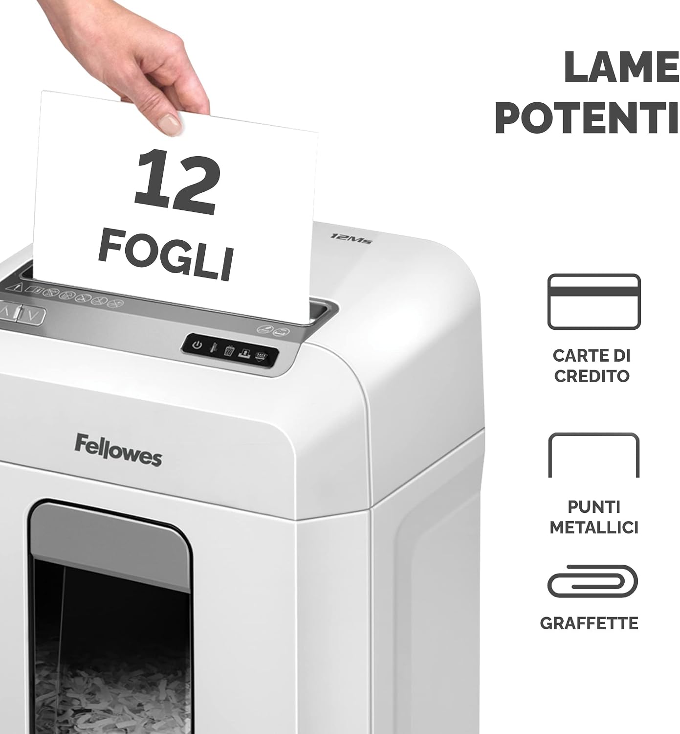Thumbnail 6 de Fellowes Distruggidocumenti a microframmenti 12Ms 12 fogli – sicurezza e praticità per casa e ufficio