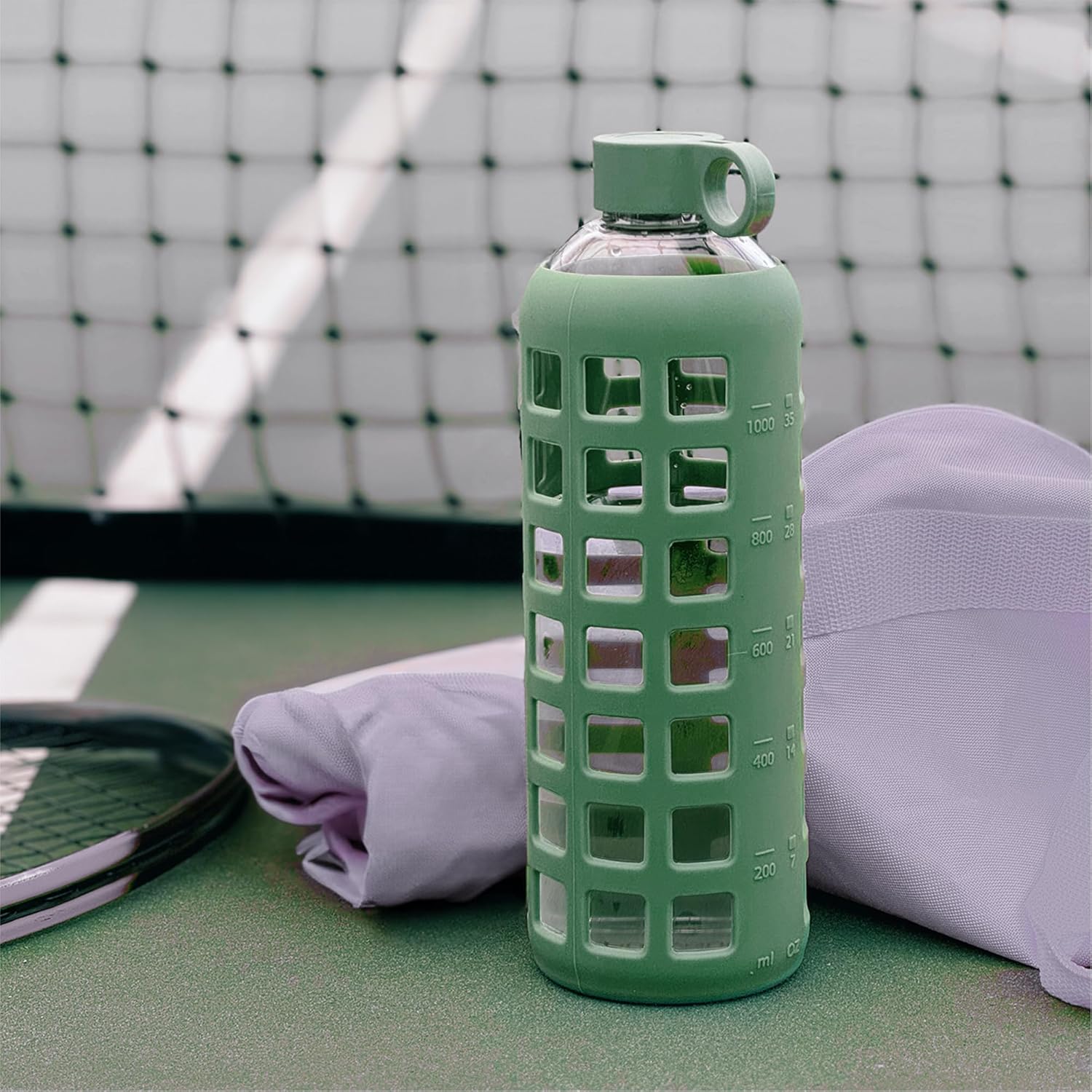 Thumbnail 6 de purifyou 32oz Shale Green Borosilicate Glass Water Bottle with Time & Volume Markers