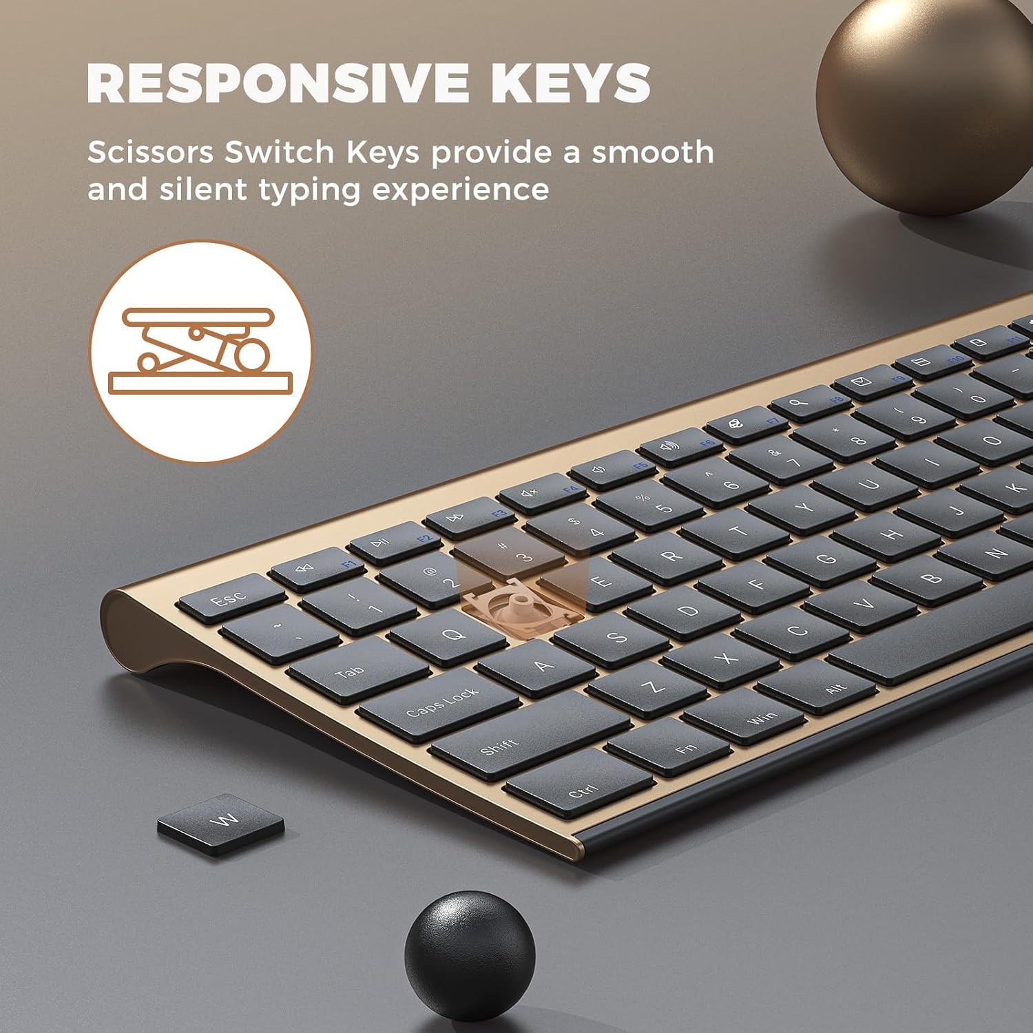 Detalle 2 de Vssoplor 2.4GHz Wireless Keyboard and Mouse Combo (Nano USB Receiver, Rechargeable) — Compact Quiet Full-Size Set for Windows