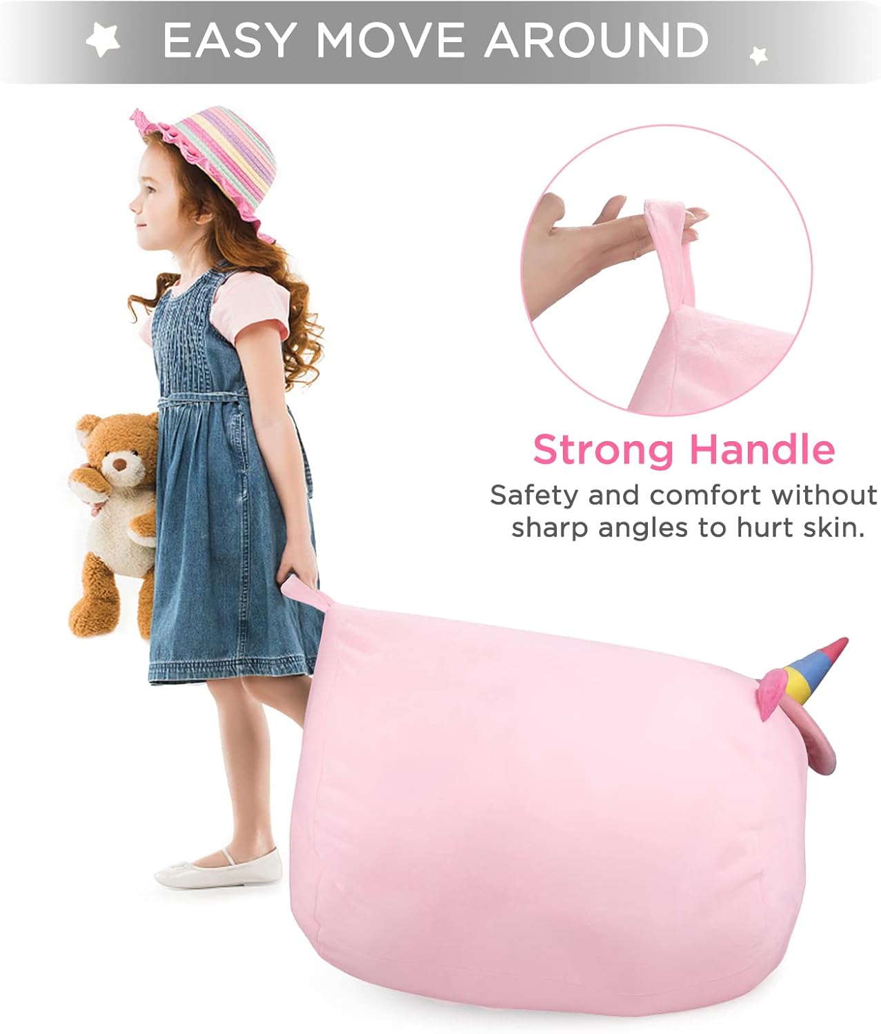 Thumbnail 3 de GAGAKU Pouf di peluche a forma di unicorno XXL 60x60 cm – rosa, 200 l, solo fodera