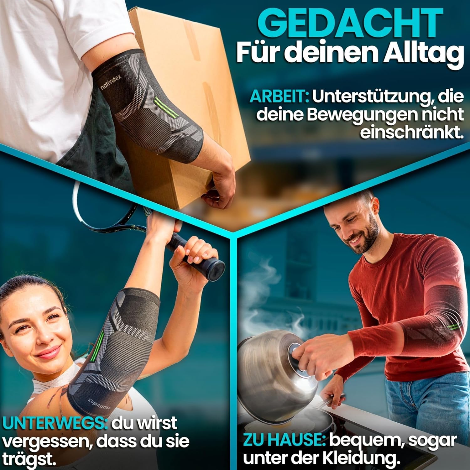 Thumbnail 4 de NativoDex Ellenbogenbandage – Kompressionsbandage für Ellenbogen, Unterstützung bei Tennisarm, Golferarm und Arthrose