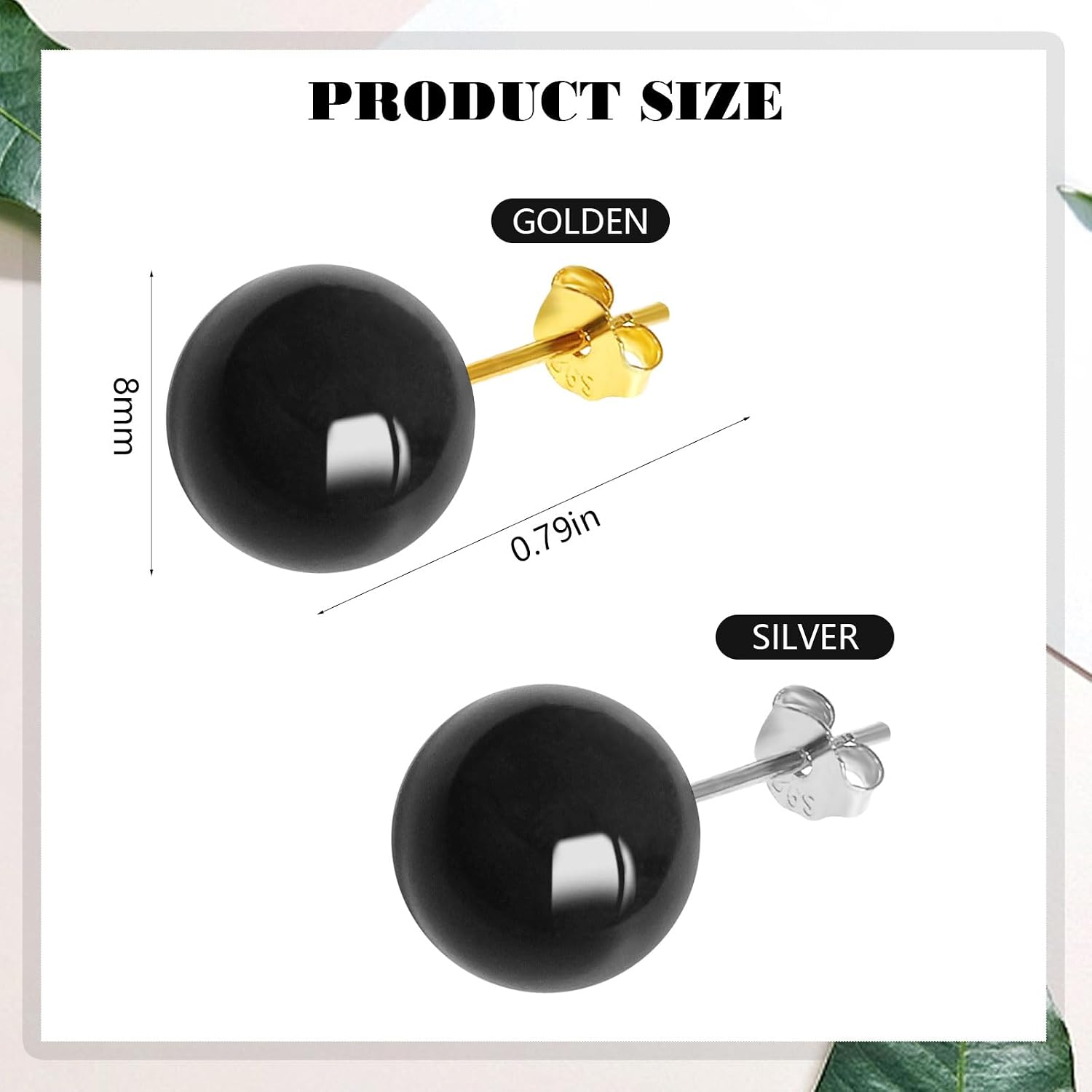 Detalle de GGXDH 6mm Schwarz Onyx Ohrstecker – 925er Silber, 18k Vergoldet, hypoallergen, runde Naturstein Kugeln