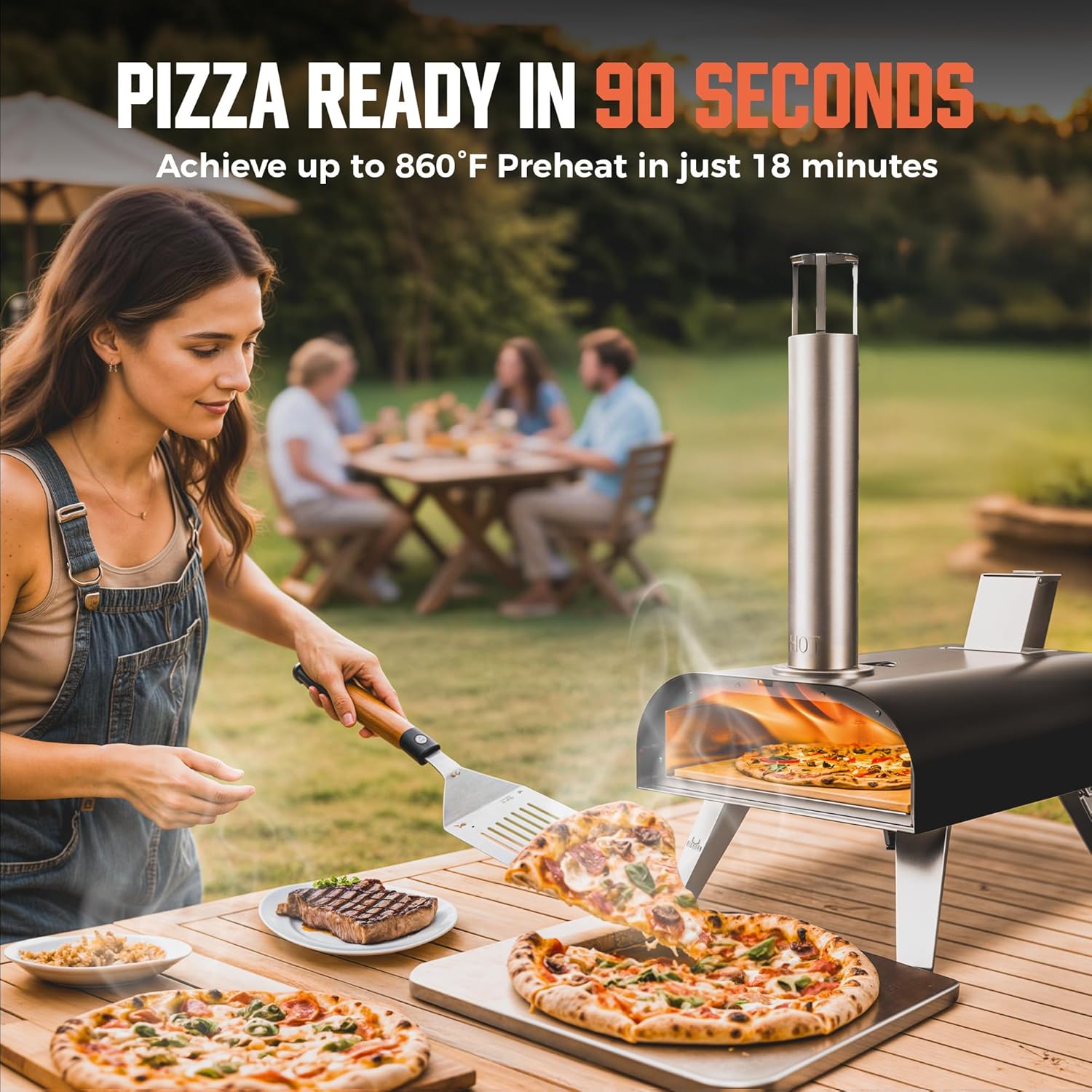 Detalle 2 de BIG HORN OUTDOORS Wood Pellet Pizza Oven 12” (Black) – Portable outdoor pizza grill