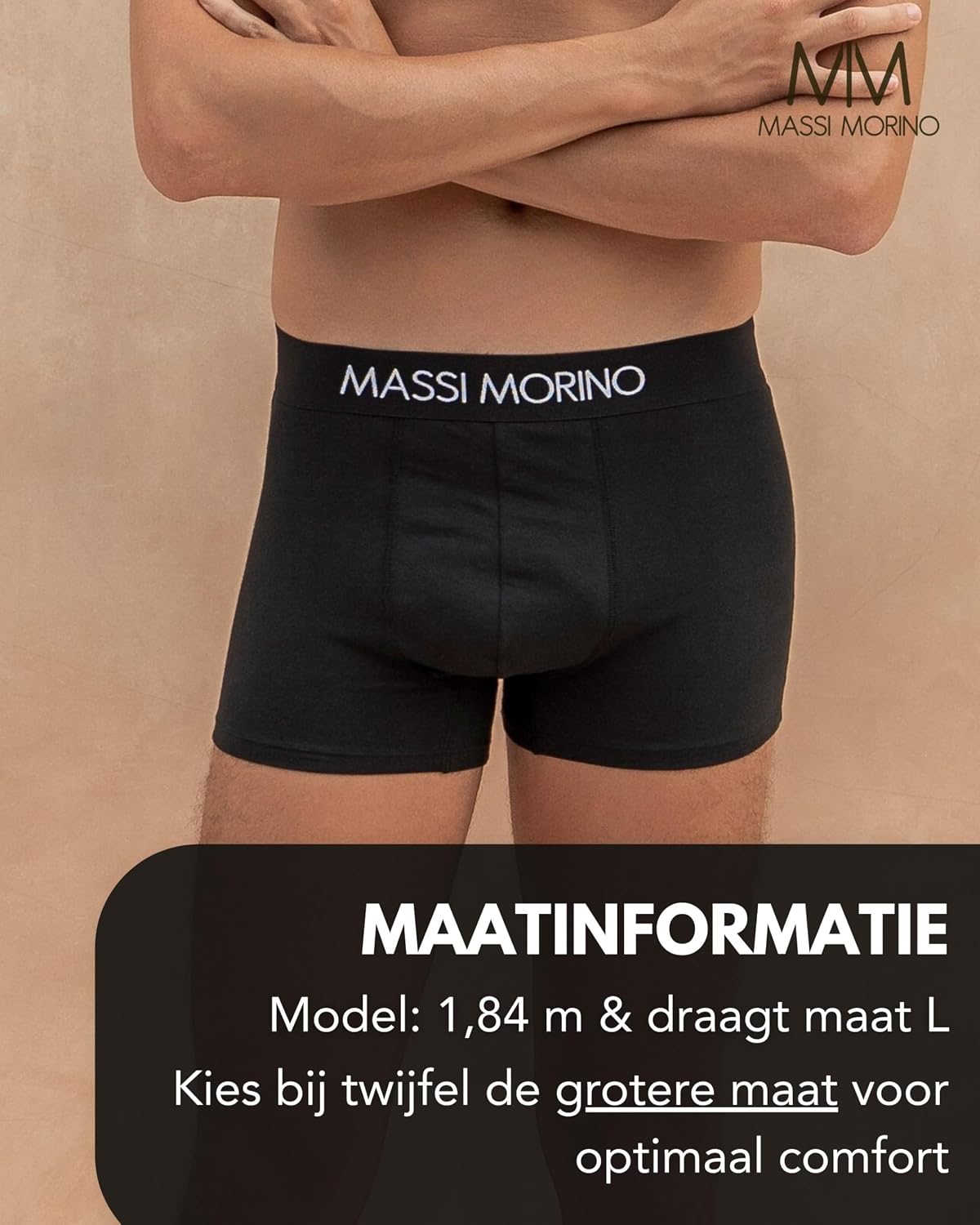 Detalle de Massi Morino katoenen herenboxershorts, zwart, 95% katoen, brede tailleband