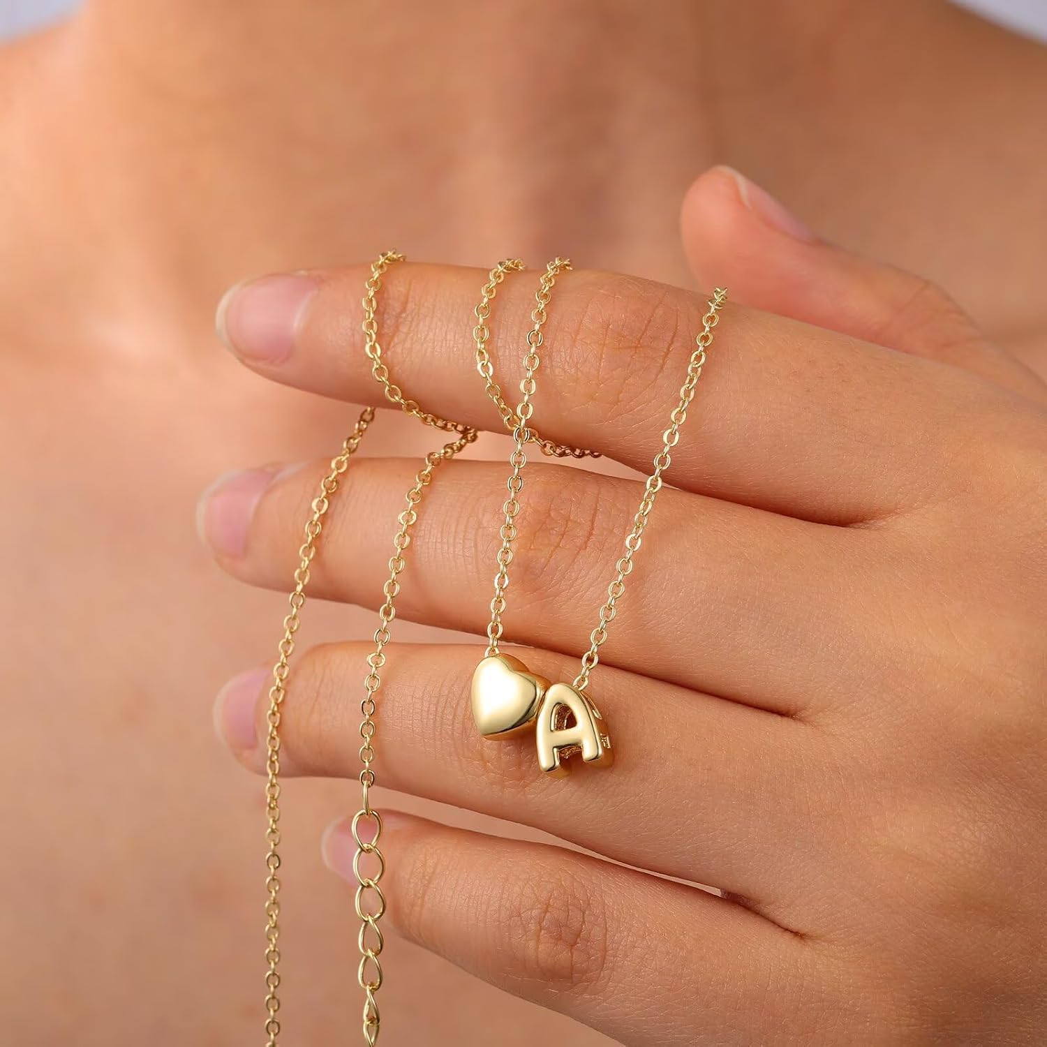 Detalle de TINGN Collier femme en or plaqué 14 carats avec lettre initiale en cœur – chaîne 40 cm + extension