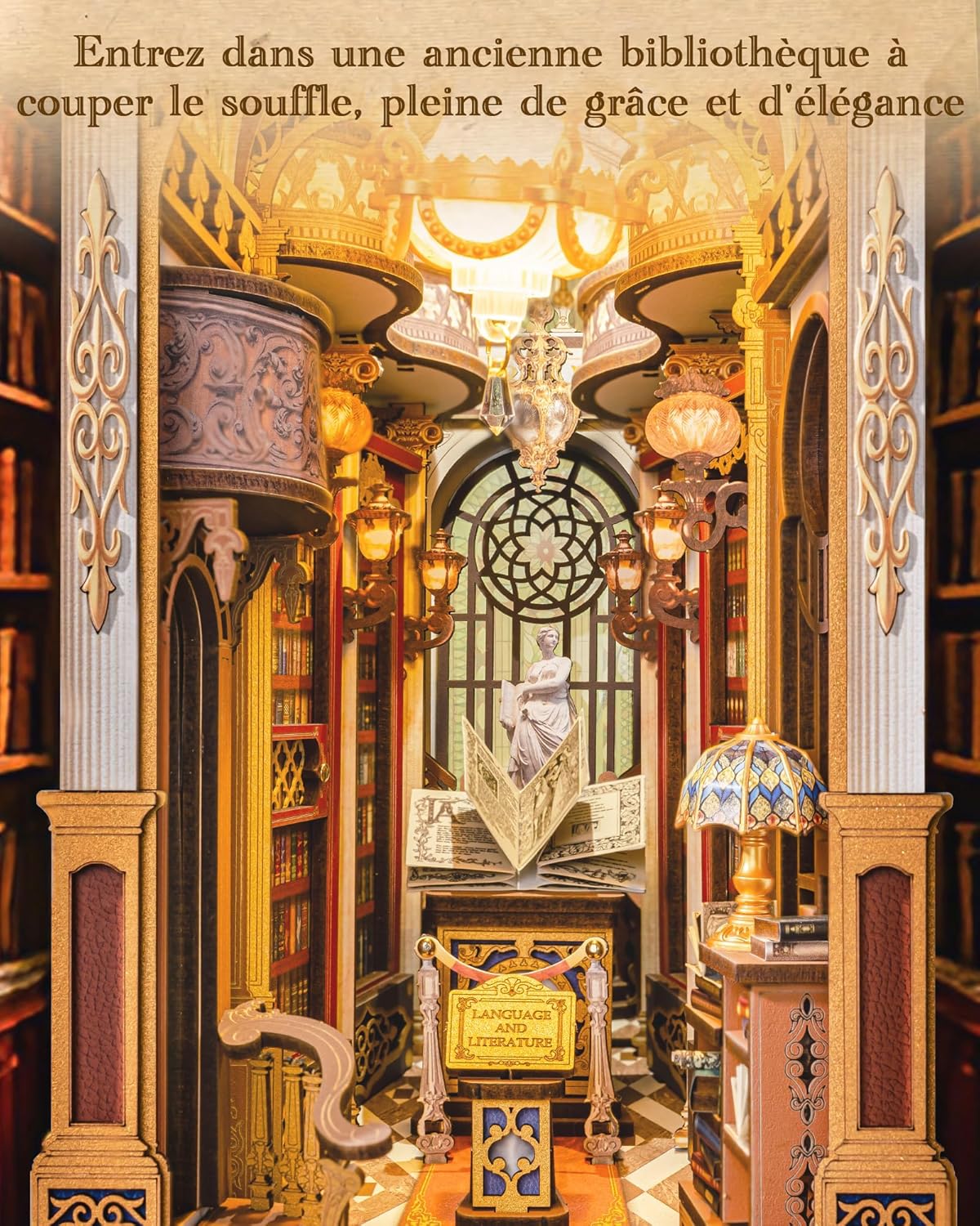 Detalle de Rolife Book Nook Library of Wonders — Puzzle 3D en bois à assembler sans colle