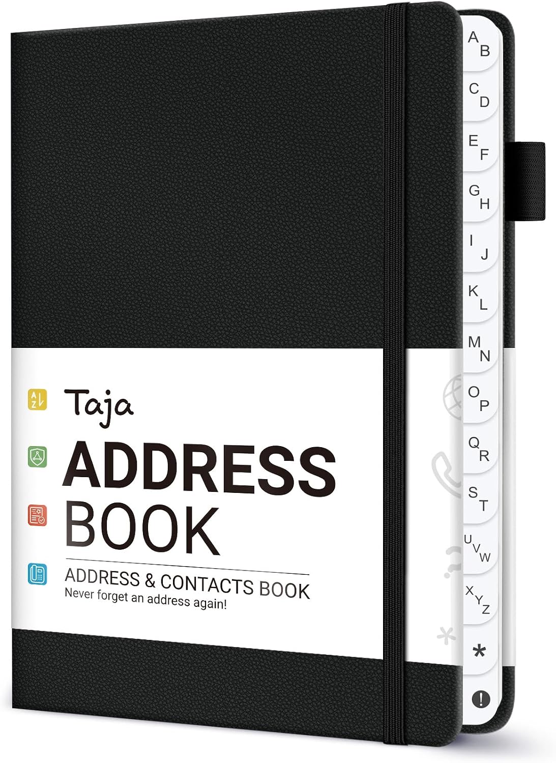 Detalle de Taja T003-AD-Black Address Book with A–Z Tabs, Large Print, Faux Leather