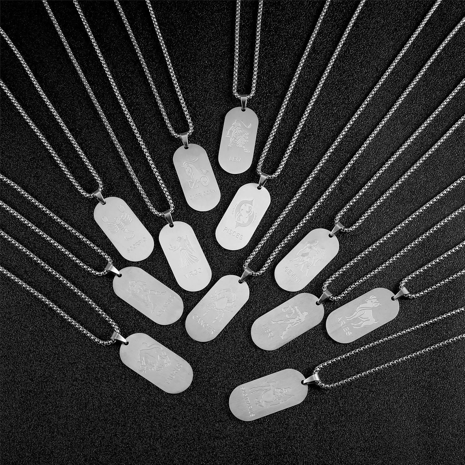 Detalle 2 de AFSTALR Kette 12 Sternbilder – Halskette mit Militär-Namensschild Anhänger, Tierkreis-Konstellation, 60 cm