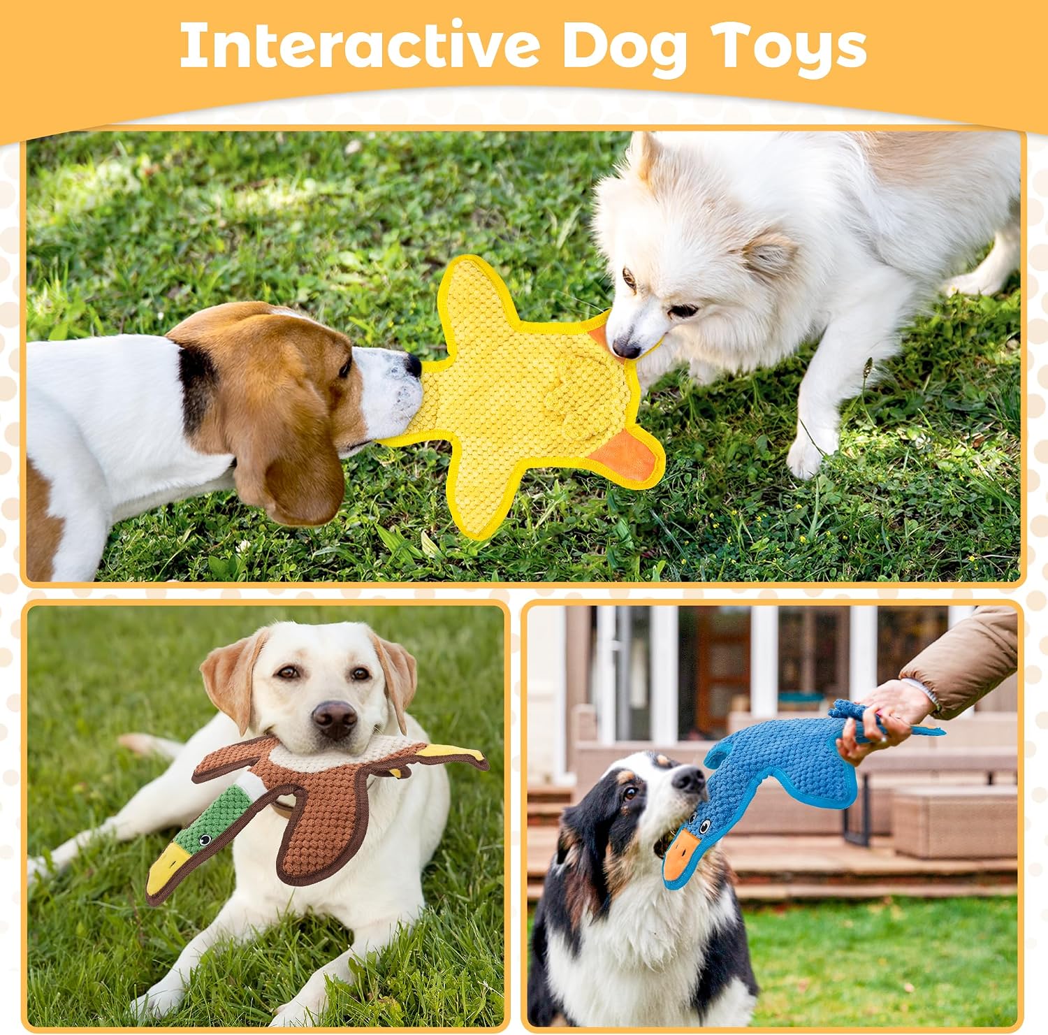 Detalle de Duck squeaky dog toys 3 pack with crinkle