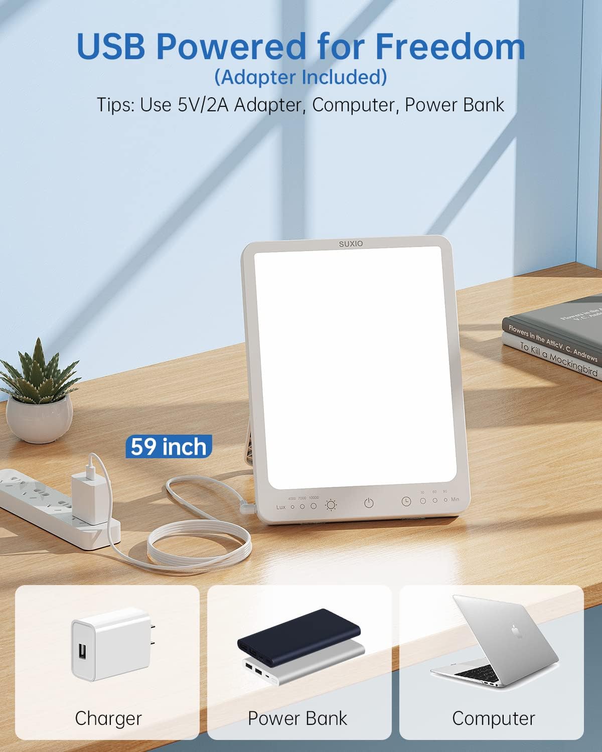Thumbnail 4 de SUXIO TD-03 Light Therapy Lamp, 4,000–10,000 Lux, USB Powered