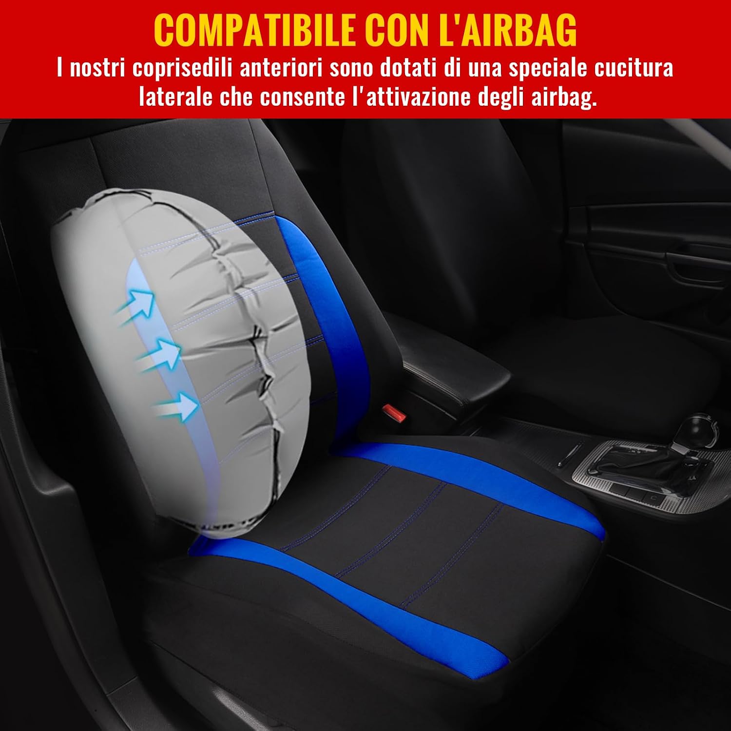 Detalle de AUTOYOUTH Coprisedili auto universali anteriori con airbag, fianchi elasticizzati e antiscivolo