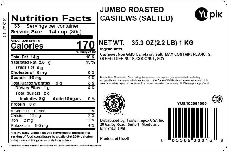 Detalle 2 de Yupik Jumbo Roasted Salted Cashews, 2.2 lb, Lightly Salted