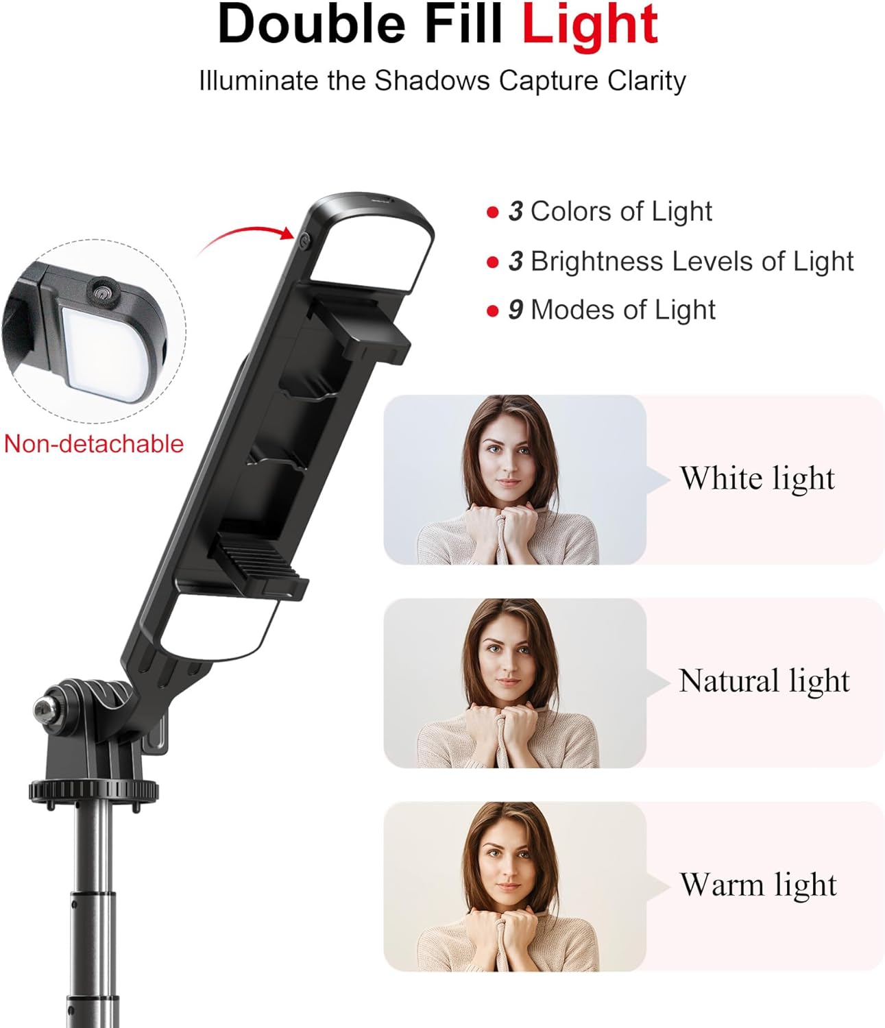 Detalle 2 de ASHINER 180cm Selfie Stick Phone Tripod with Remote and LED Fill Lights