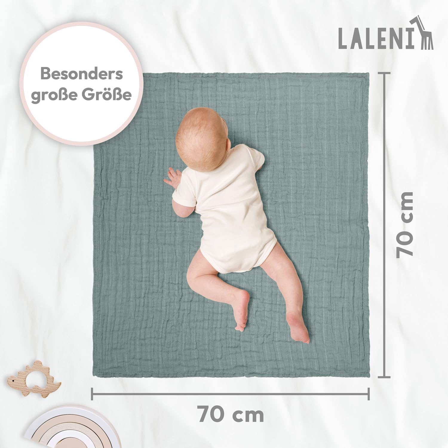 Thumbnail 4 de Laleni Spucktücher Baby – 10er Set aus reiner Baumwolle, Musselin 70x70 cm, schadstofffrei & saugstark