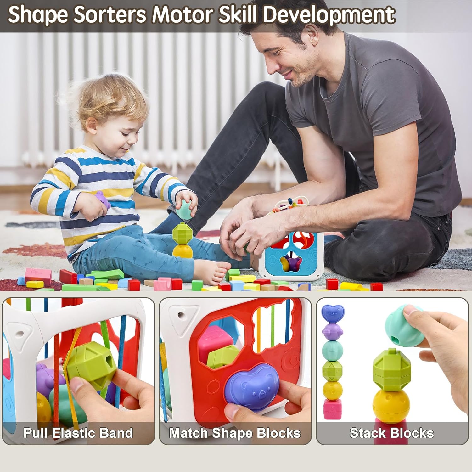 Detalle de Spielzeug ab 1,5 Jahren – Montessori 7‑in‑1 Motorikschleife & Activity Center (Sensorik‑Motorikwürfel)