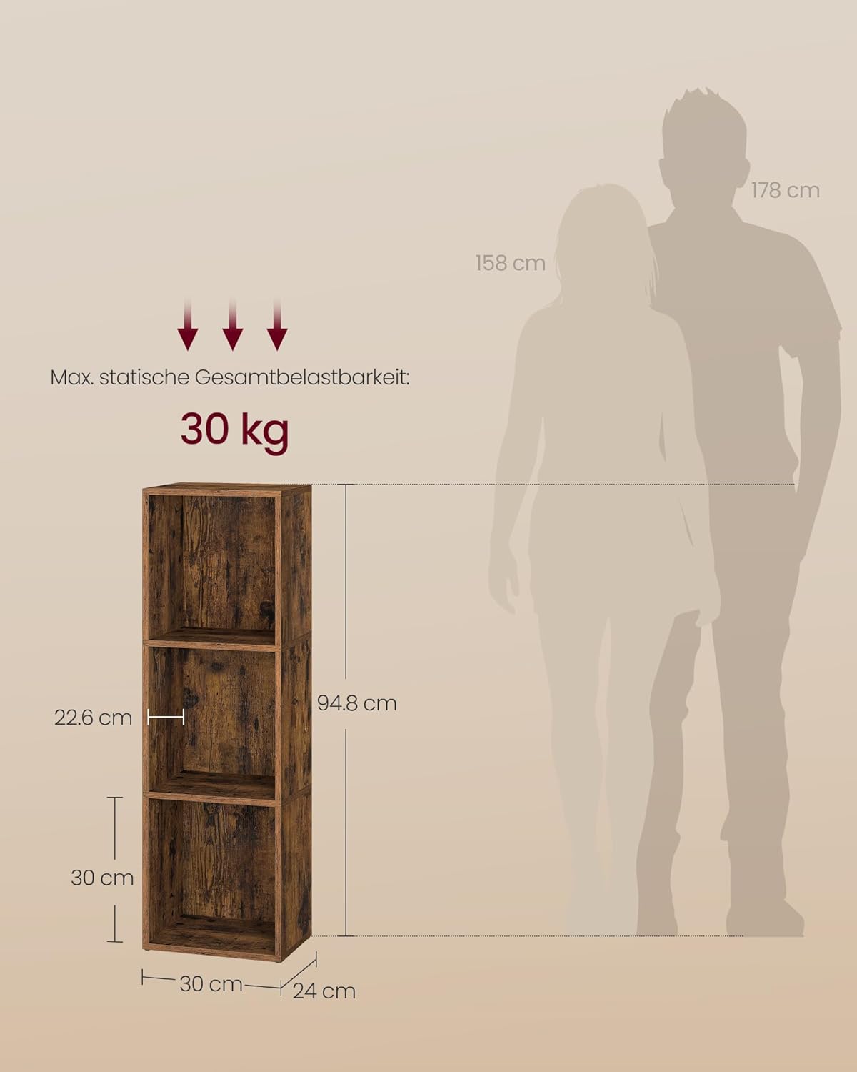 Thumbnail 2 de VASAGLE Custos Kollektion Bücherregal LBC433K01 – 3-stöckiges offenes Eckregal mit H-Rahmen (24 x 30 x 94,8 cm)