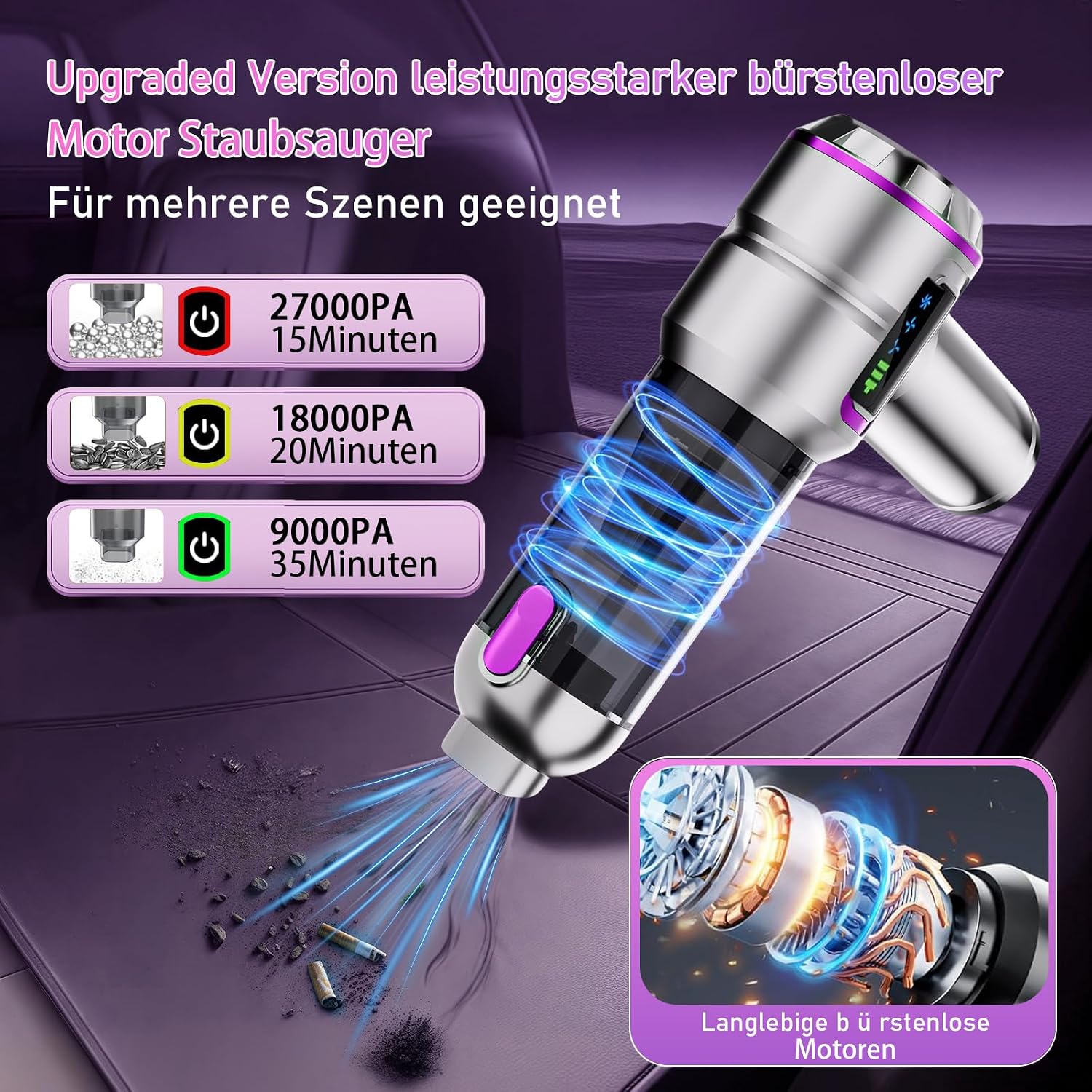 Thumbnail 1 de Lyiazsoy Akku-Handstaubsauger für Auto & Haushalt – kabellos, 3 Saugstufen bis 27.000 Pa, HEPA-Filter