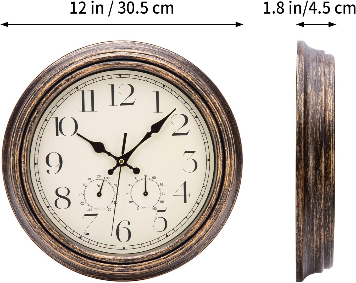 Detalle de ACCSHINE 9938997 väggklocka 30 cm – vintage, tyst med termometer och hygrometer