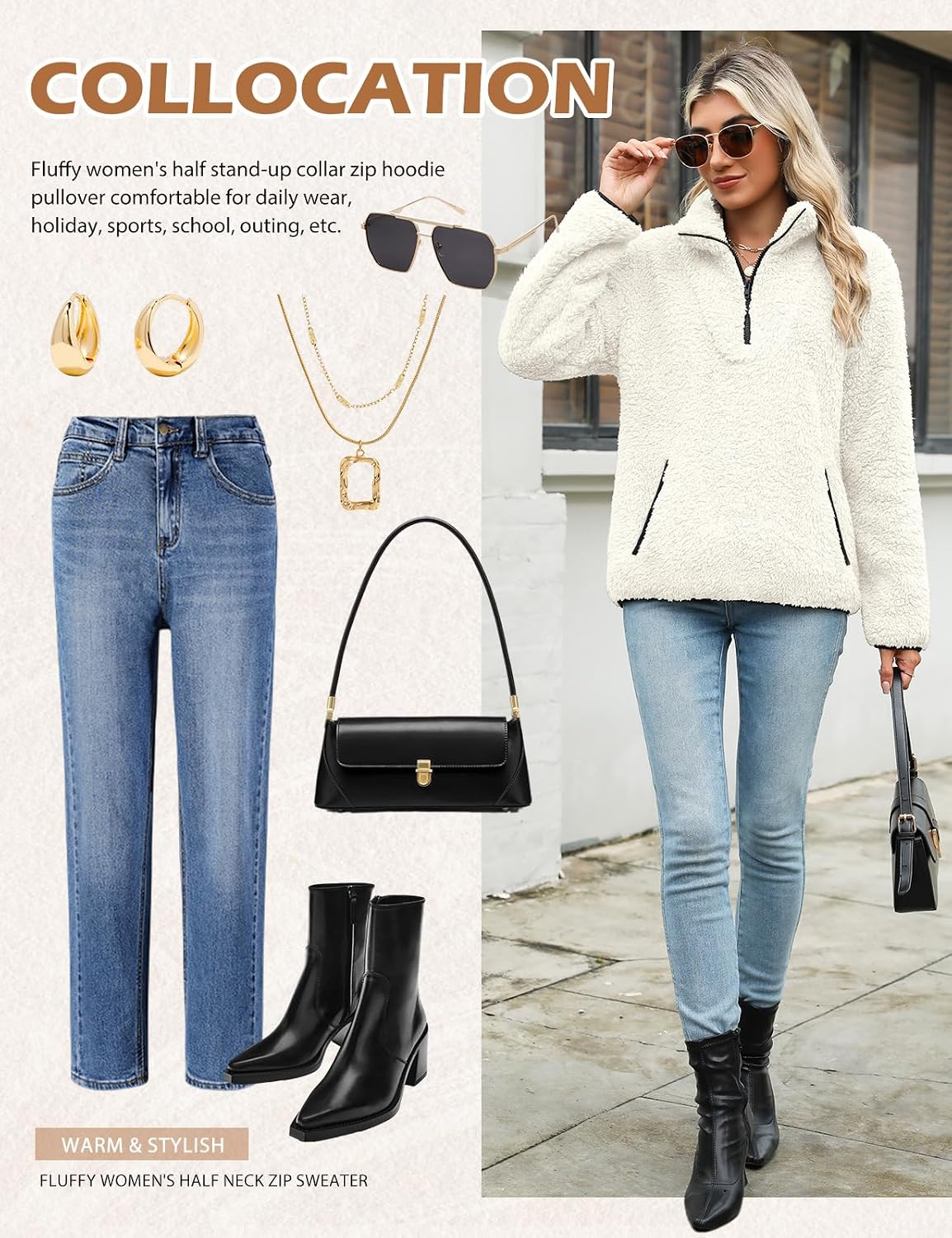 Thumbnail 4 de Tuopuda Sweatshirt Femme Polaire Zippé 1/4