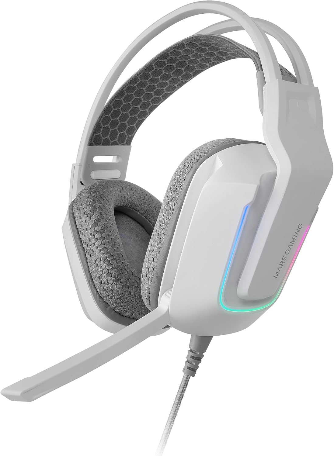 Detalle de Mars Gaming MH-Strike Gaming-Headset mit FRGB-Rainbow-Licht, 50-mm-Neodym-Treibern und klappbarem Mikrofon (weiß)